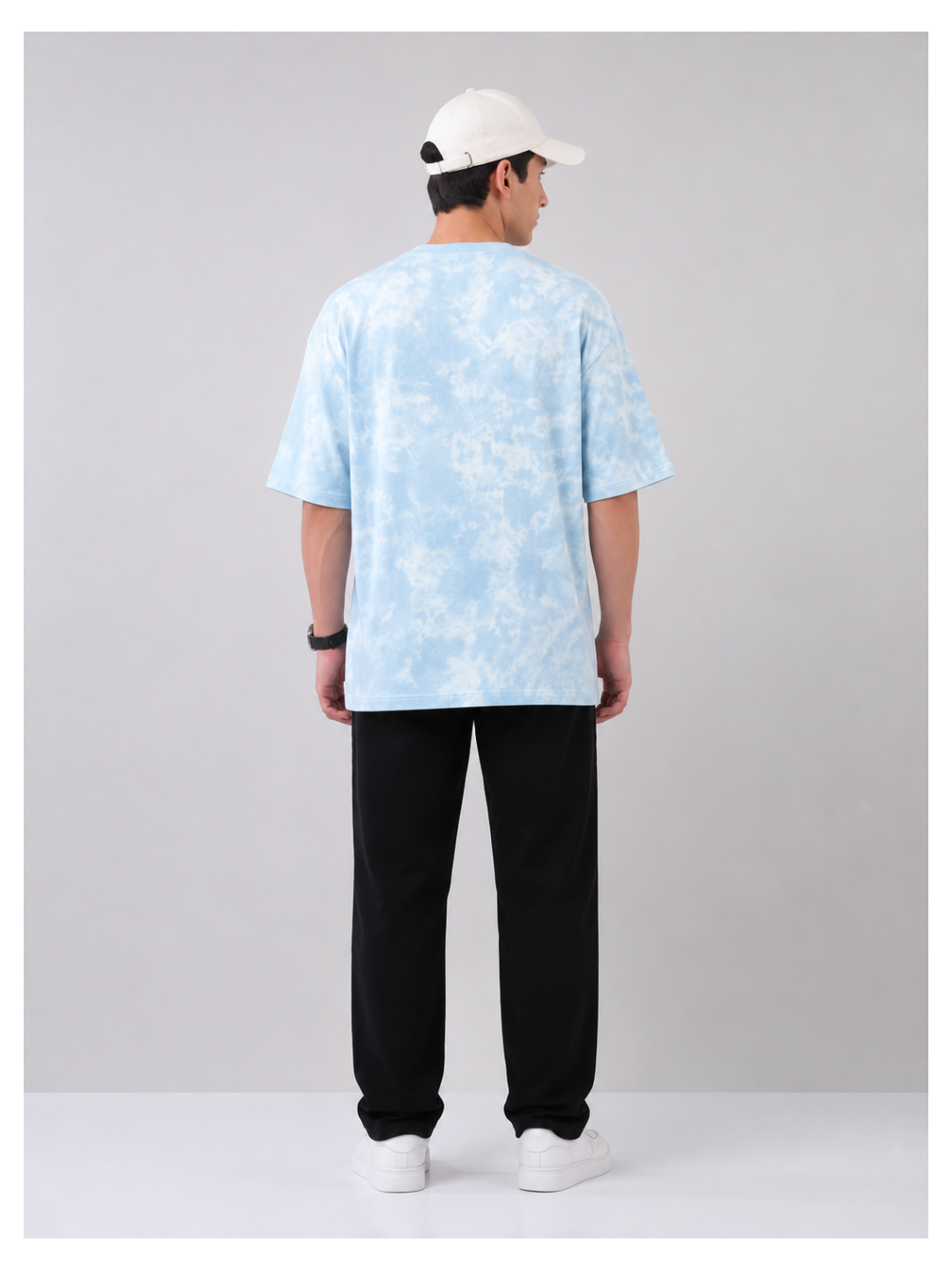 Avenster Oversized White &  Blue Tie-Dye Tee – Cool Style