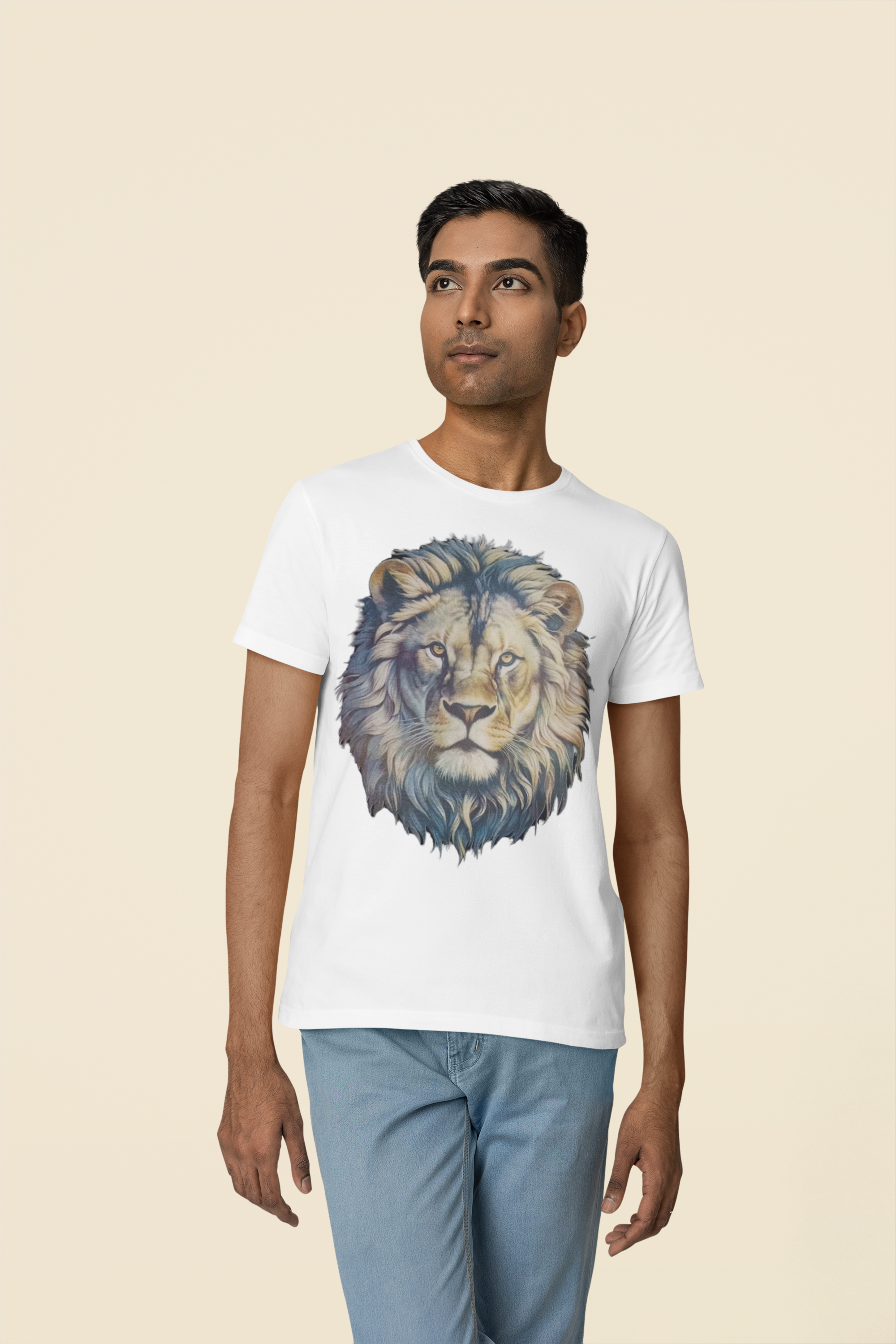 Avenster White T-shirt with Bold Lion Print