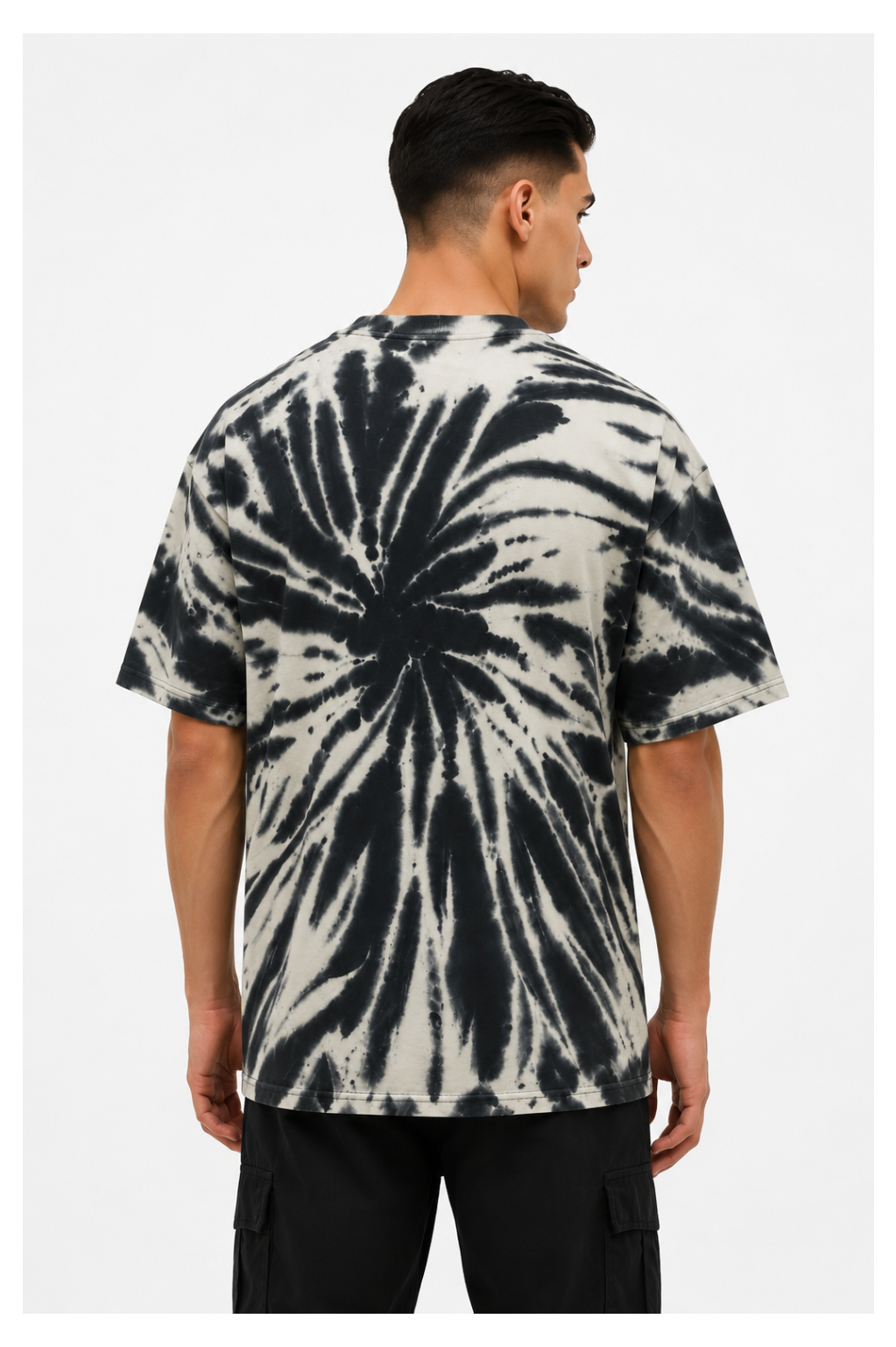 Avenster Trendy Black & White Tie-Dye Oversized Fit T-Shirt
