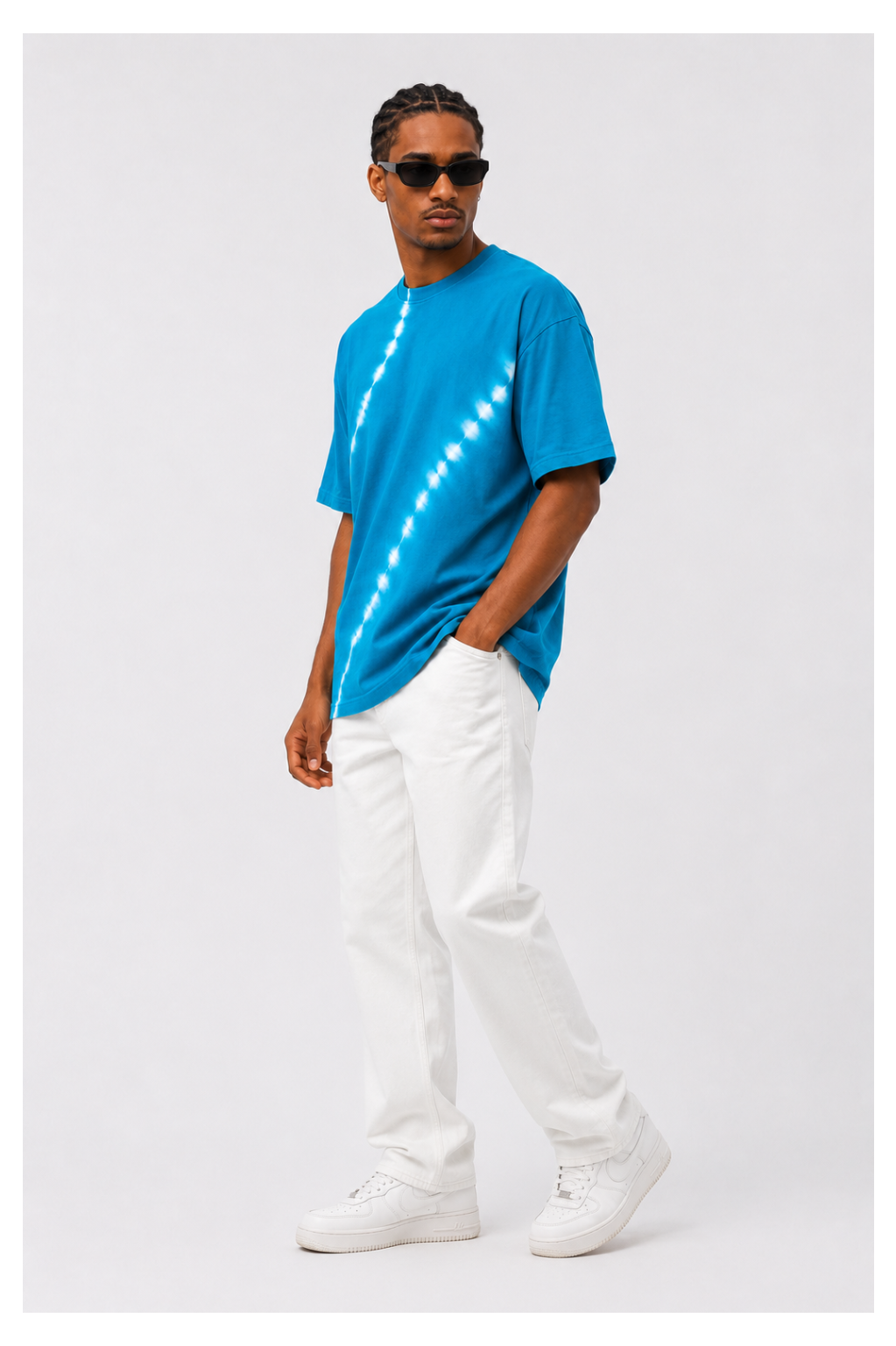 Avenster Trendy Blue & White Tie-Dye Baggy T-Shirt