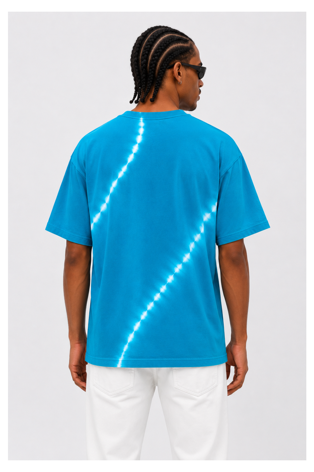 Avenster Trendy Blue & White Tie-Dye Baggy T-Shirt