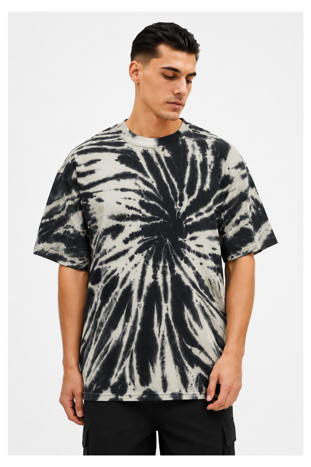 Avenster Trendy Black & White Tie-Dye Oversized Fit T-Shirt