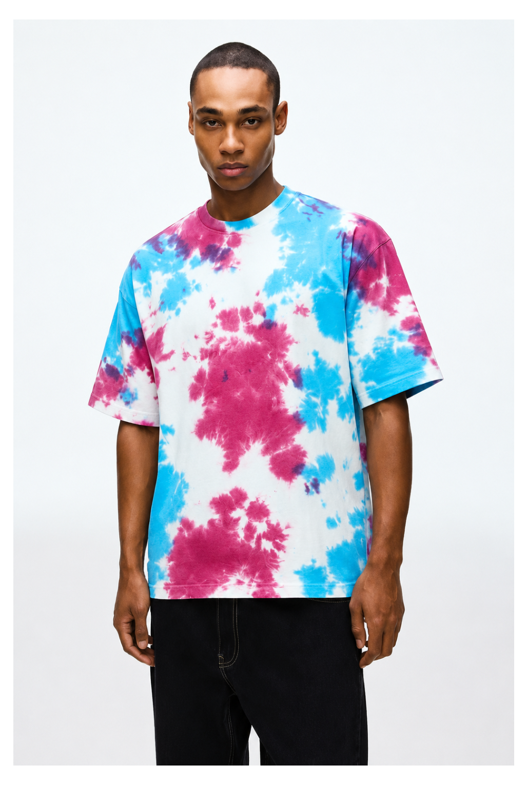 Avenster Fresh White & Blue Tie-Dye Oversized Tee