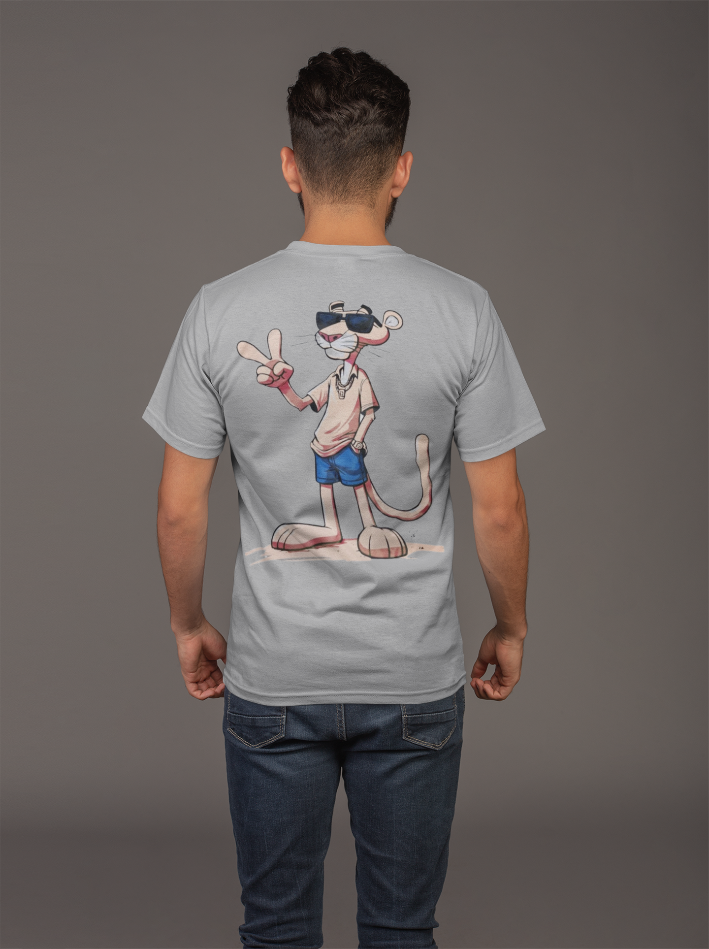 Avenster Grey T-shirt with Cartoon Graphic Design