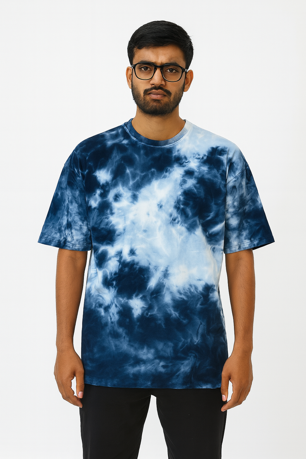 Avenster Relaxed Fit Blue & Sky Blue Tie-Dye Oversized Tee