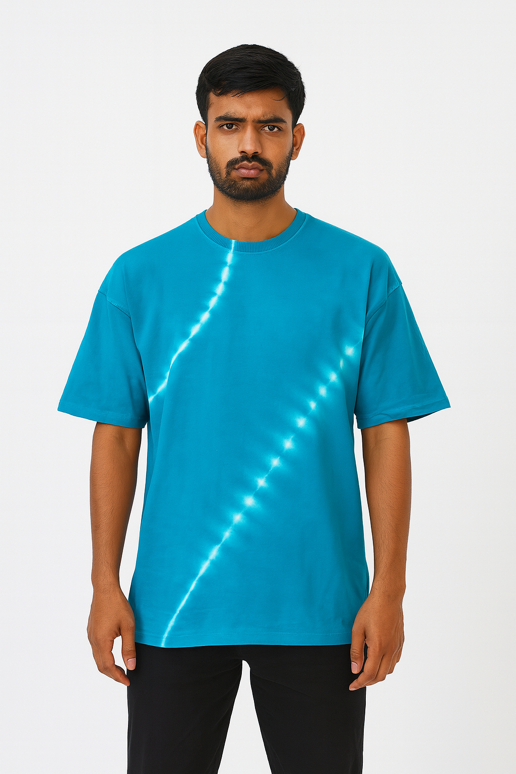 Avenster Trendy Blue & White Tie-Dye Baggy T-Shirt