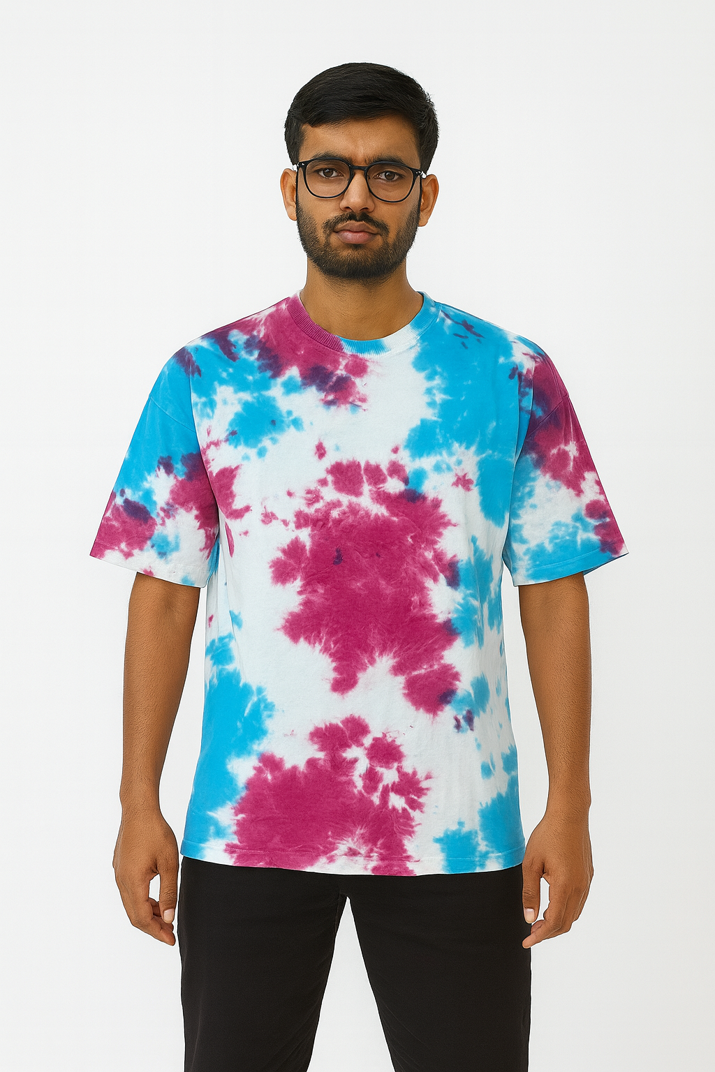 Avenster Fresh White & Blue Tie-Dye Oversized Tee