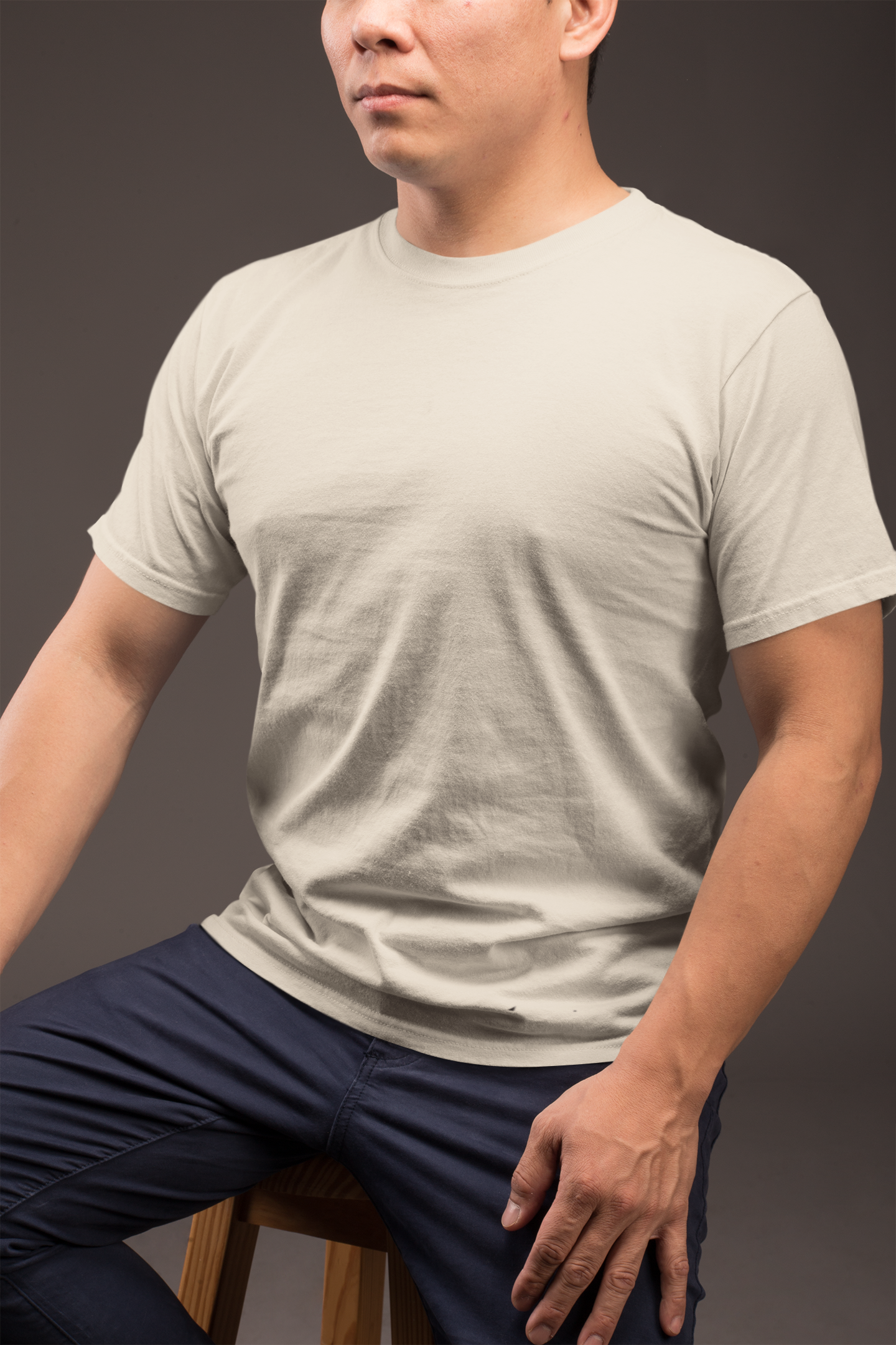 Avenster Beige Unisex Solid Cotton Crew Neck T-shirt (No Print or Logo)