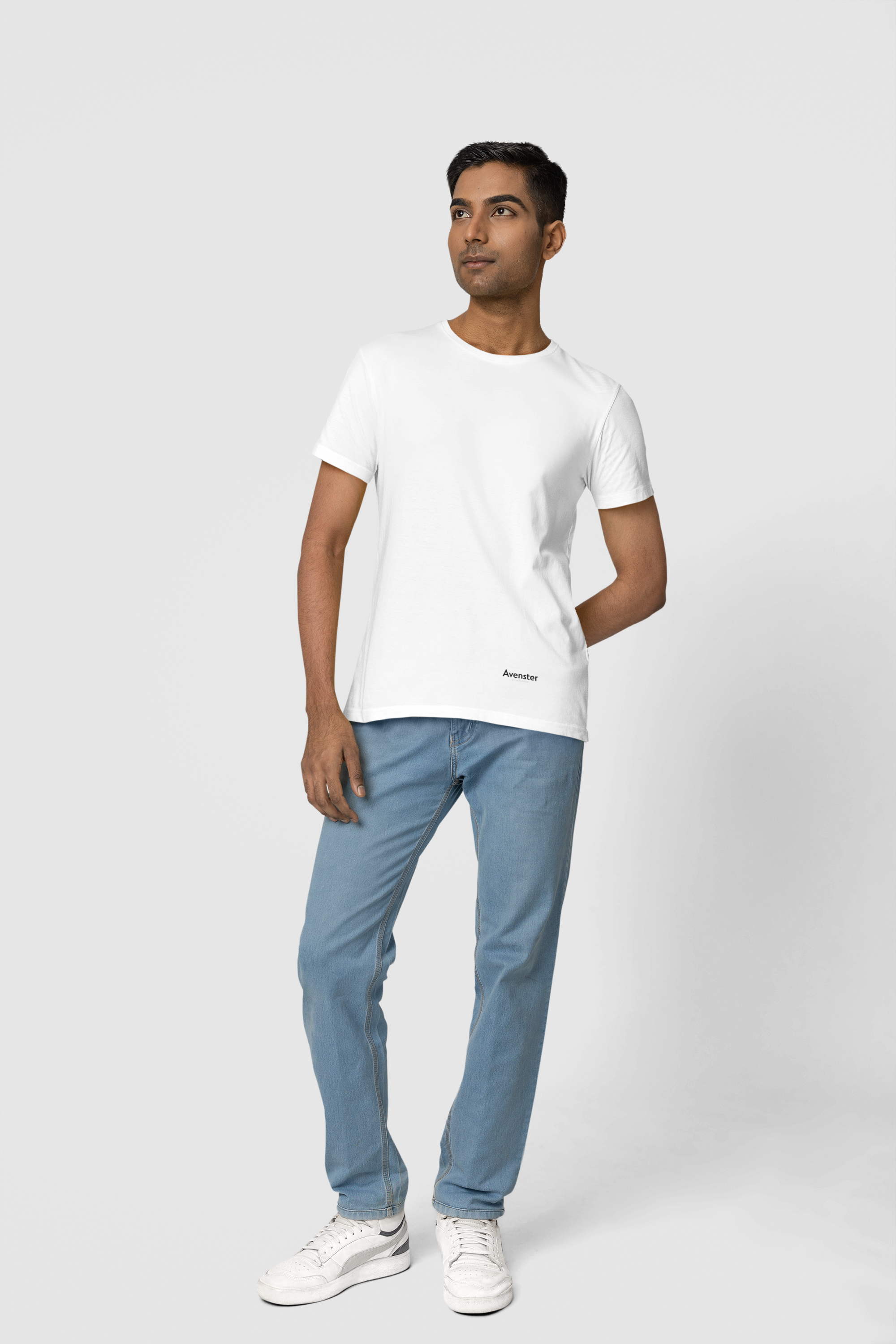 Avenster White Unisex Solid Cotton Crew Neck T-shirt (No Print or Logo)