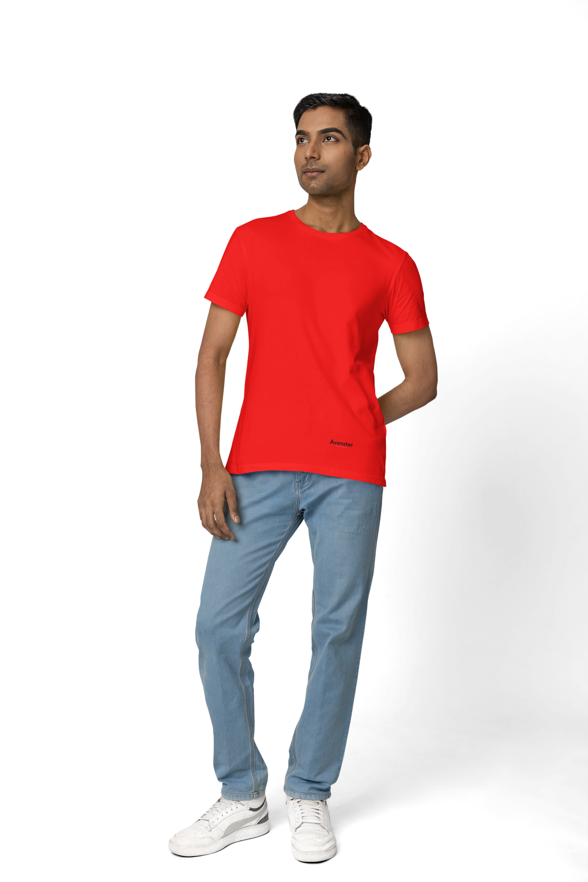 Avenster Red Unisex Solid Cotton Crew Neck T-shirt (No Print or Logo)