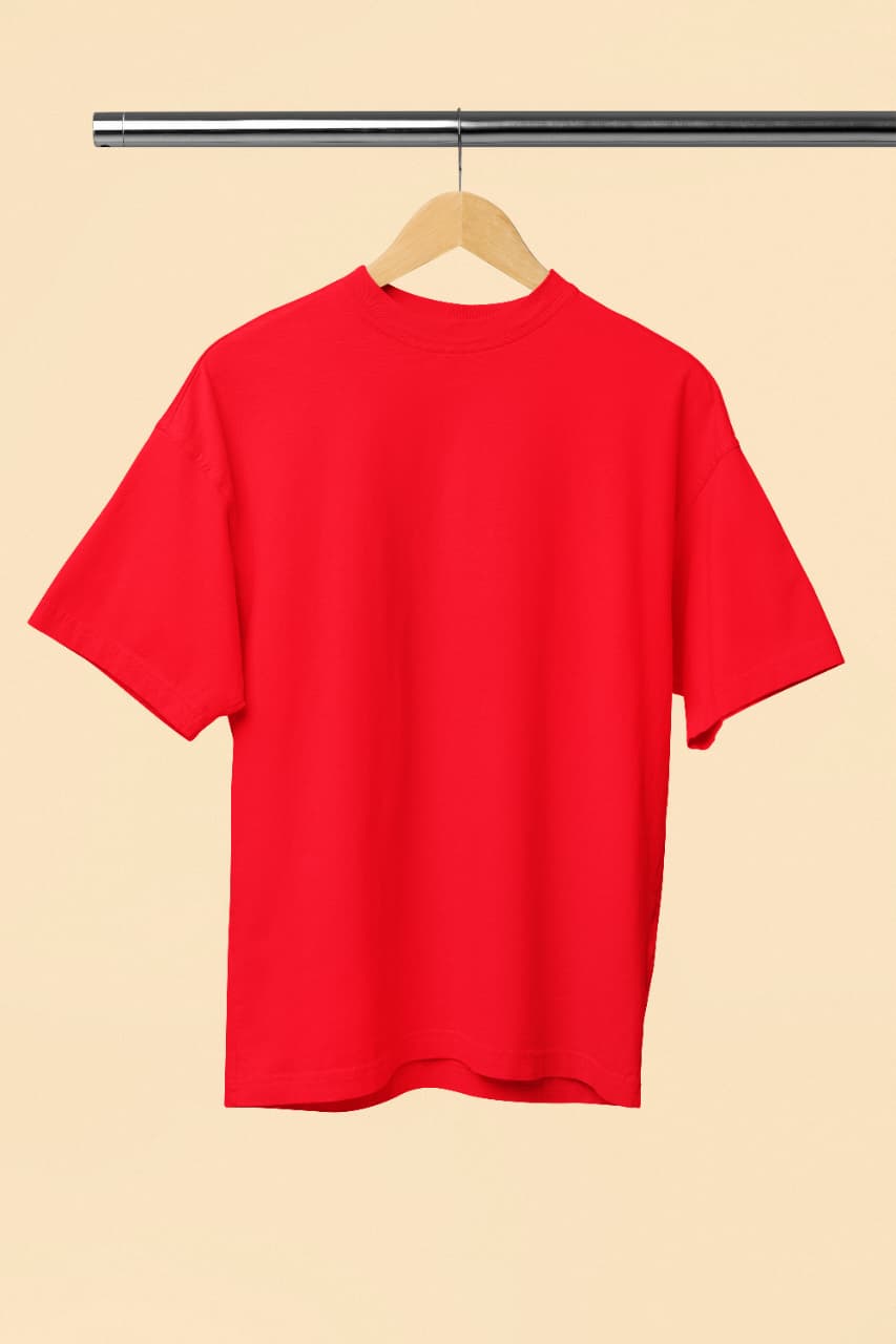 Oversized 300 GSM Plain T-Shirt | Heavyweight Premium Streetwear Tee (RED)