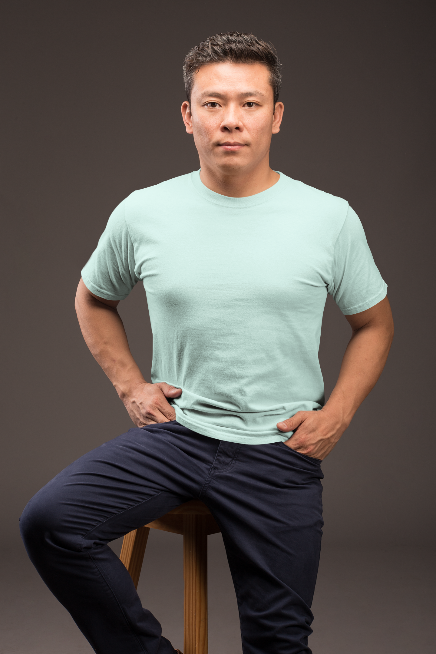 Avenster Ice Blue Unisex Solid Cotton Crew Neck T-shirt (No Print or Logo)