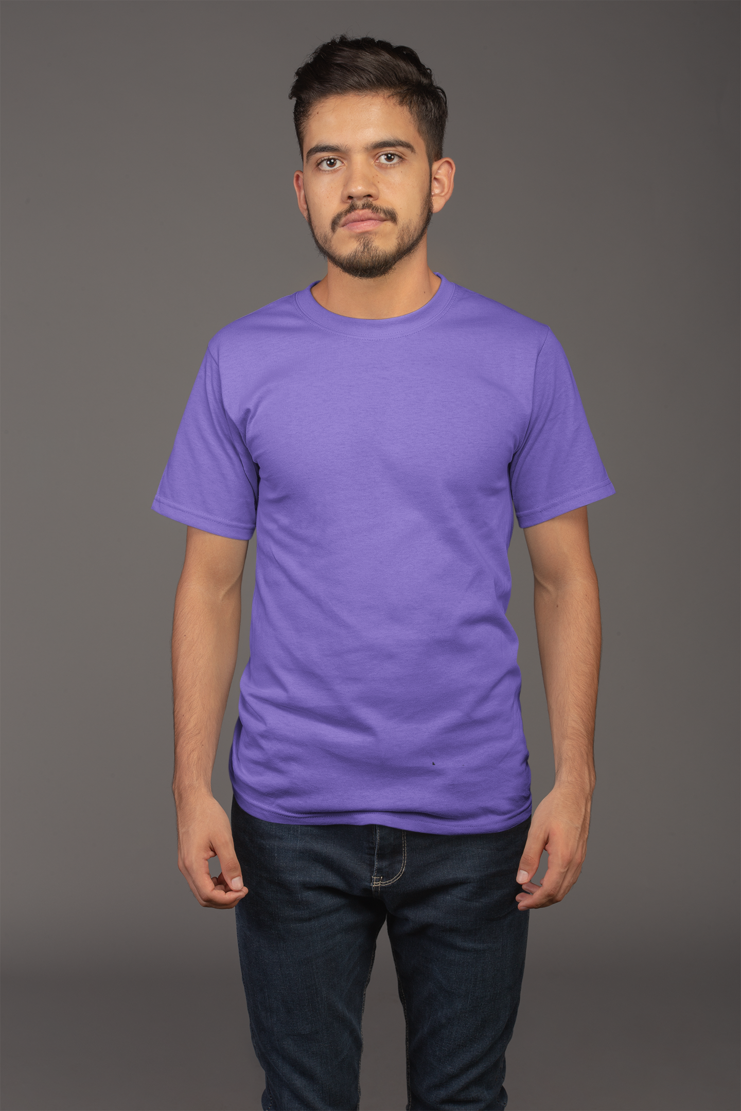 Avenster Purple Unisex Solid Cotton Crew Neck T-shirt (No Print or Logo)
