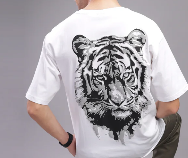 Avenster Men's White Tiger Cotton Oversized T-Shirt