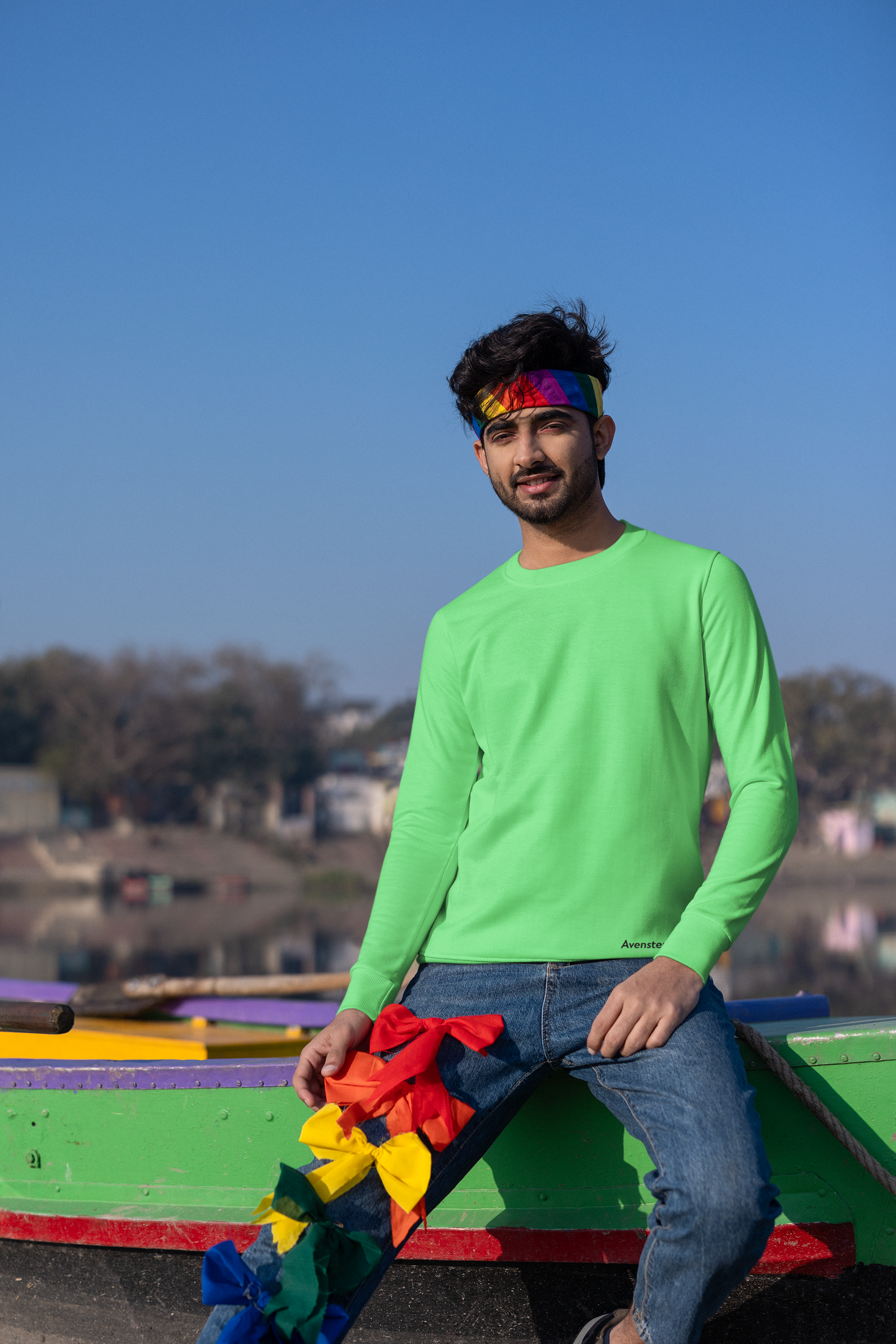 Avenster Solid Mint Green Cotton Sweatshirt