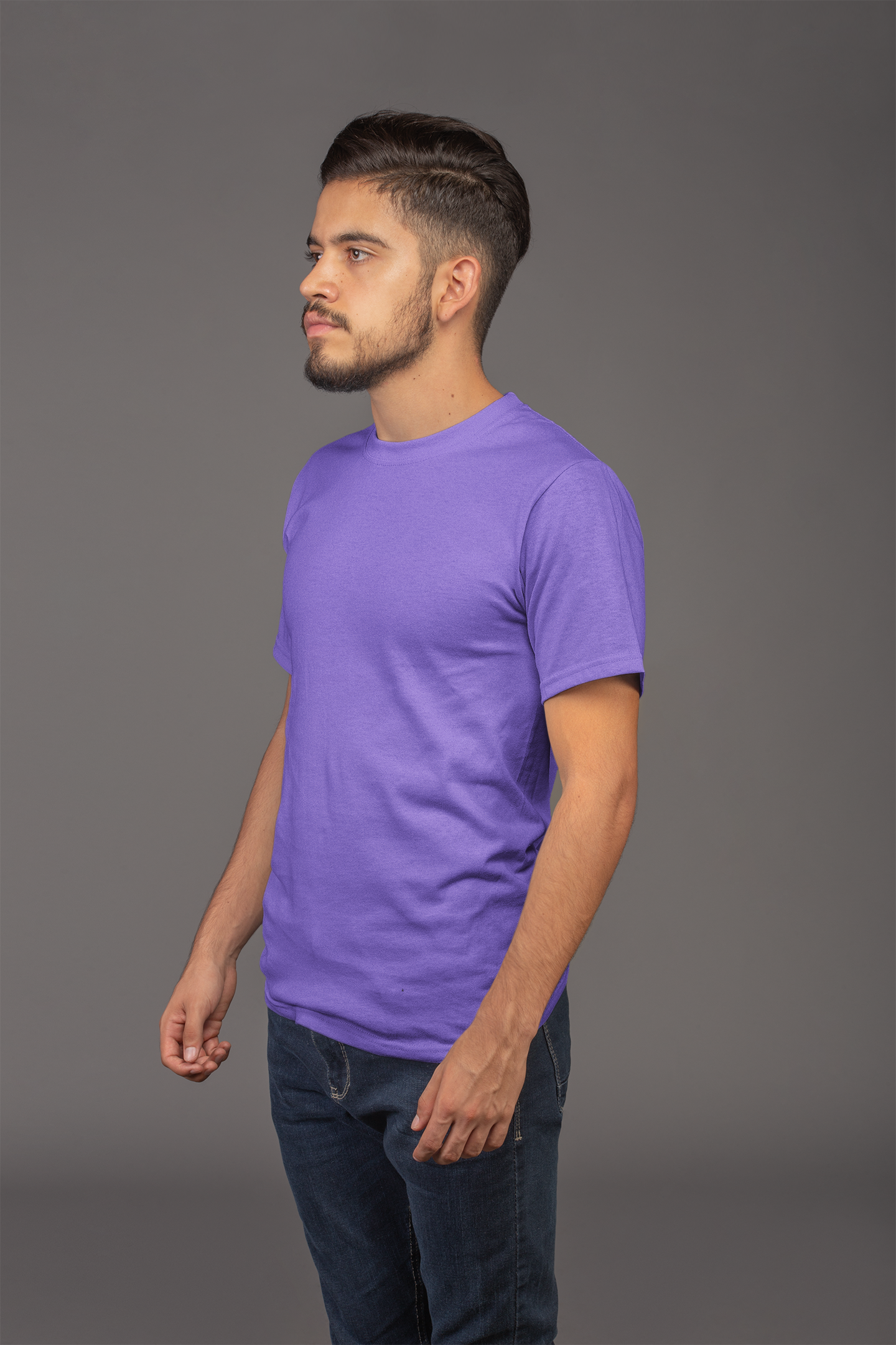 Avenster Purple Unisex Solid Cotton Crew Neck T-shirt (No Print or Logo)