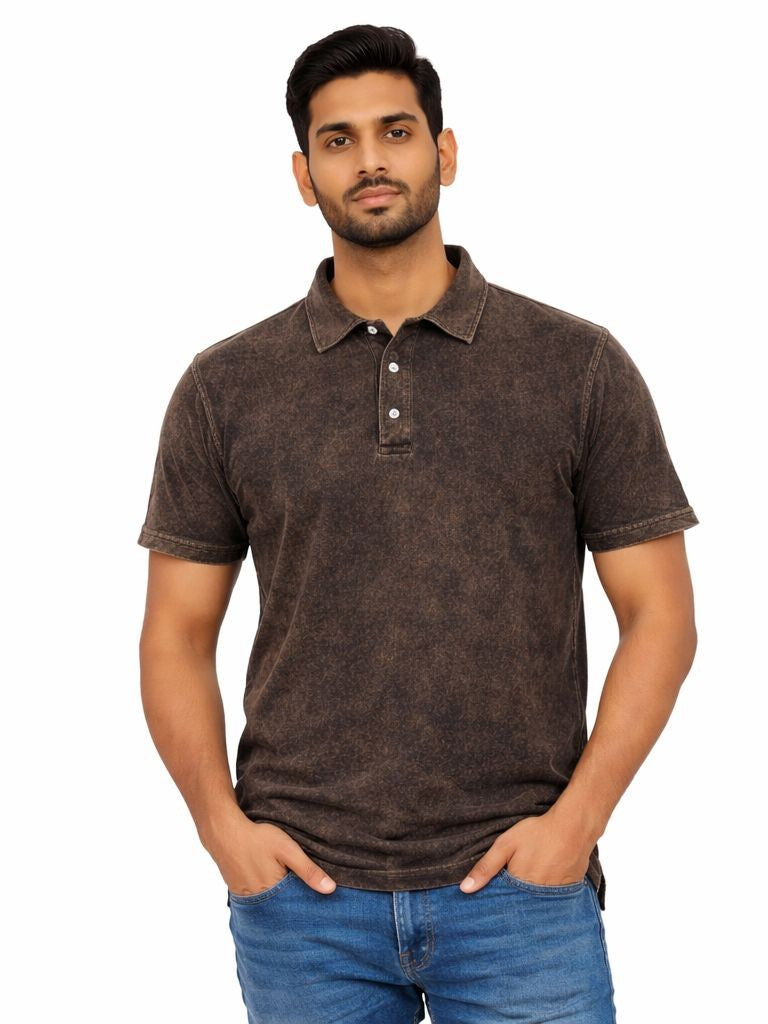 Avenster Stylish Brown Vintage Wash Polo Shirt
