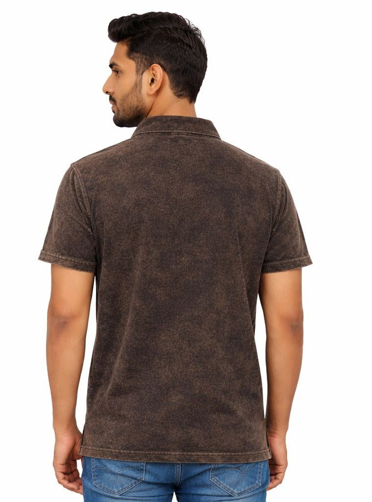Avenster Stylish Brown Vintage Wash Polo Shirt