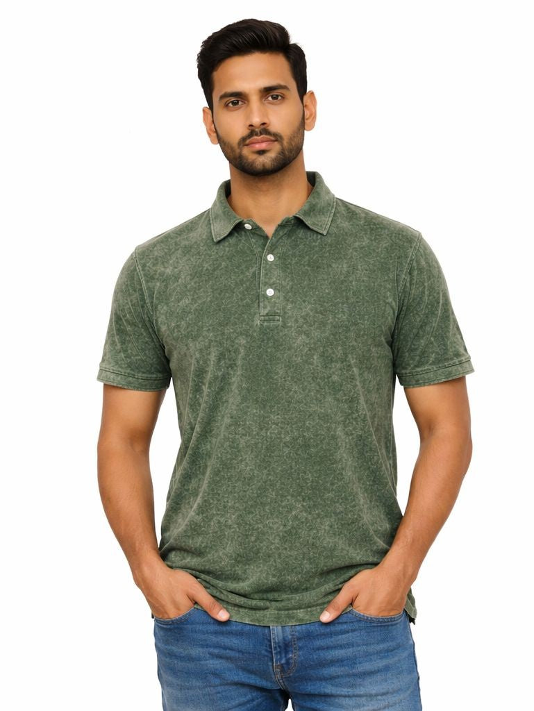 Avenster Green Vintage Wash Polo T-Shirt – Smart Casual