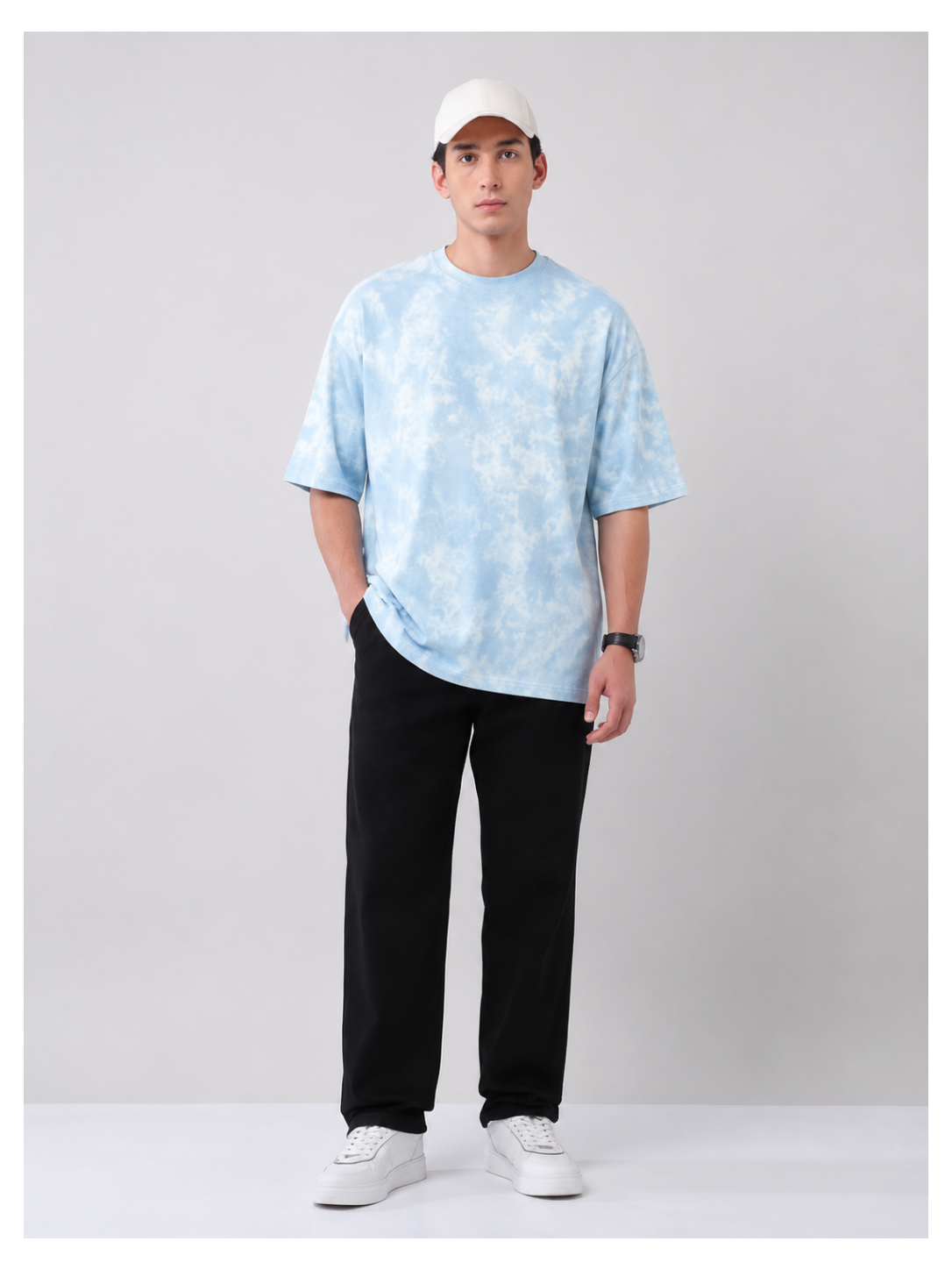 Avenster Oversized White &  Blue Tie-Dye Tee – Cool Style