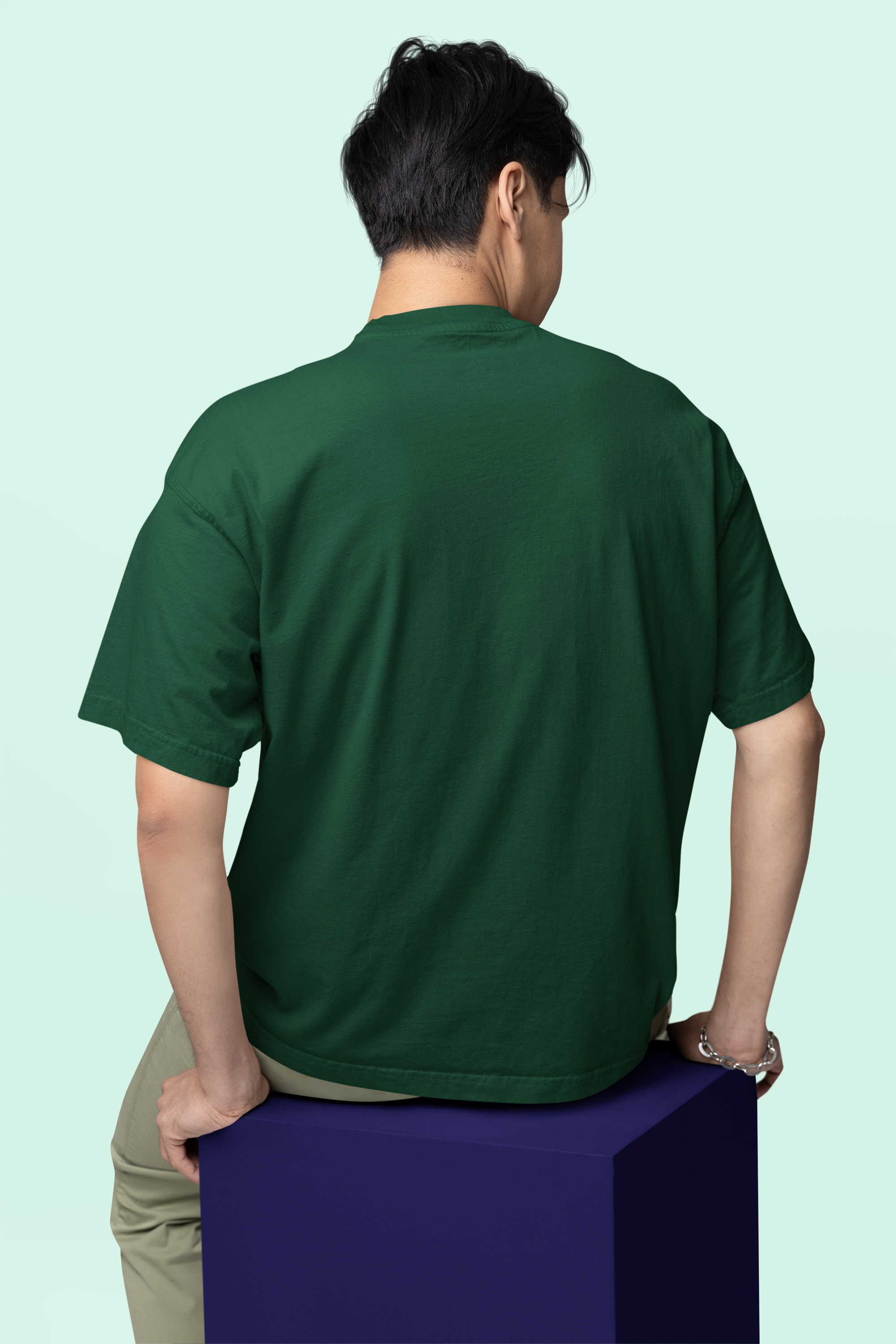 Avenster Dark Green Oversized Cotton T-Shirt – French Terry, 240 GSM