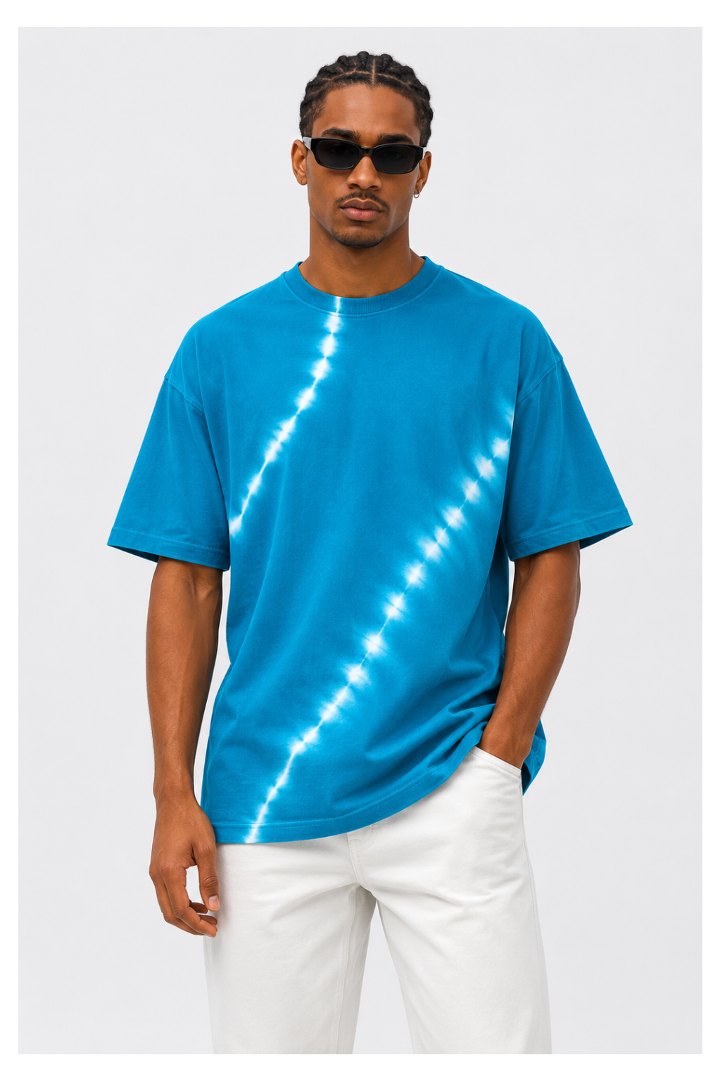 Avenster Trendy Blue & White Tie-Dye Baggy T-Shirt
