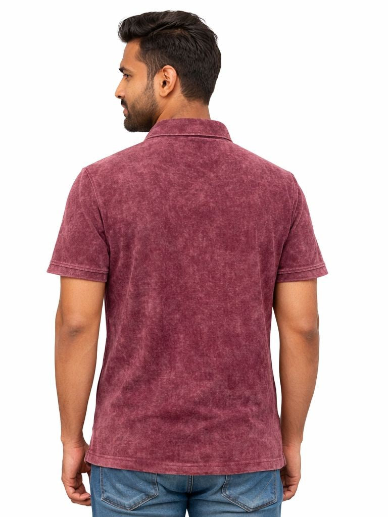 Avenster Maroon Retro Vintage Wash Polo Tee