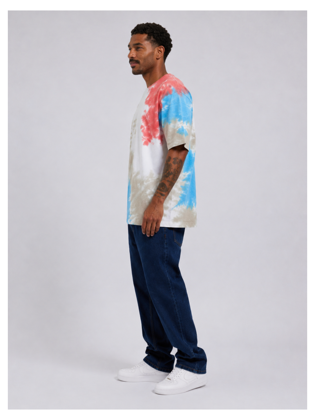 Avenster Minimal Sky Blue & Grey Tie-Dye Oversized T-Shirt