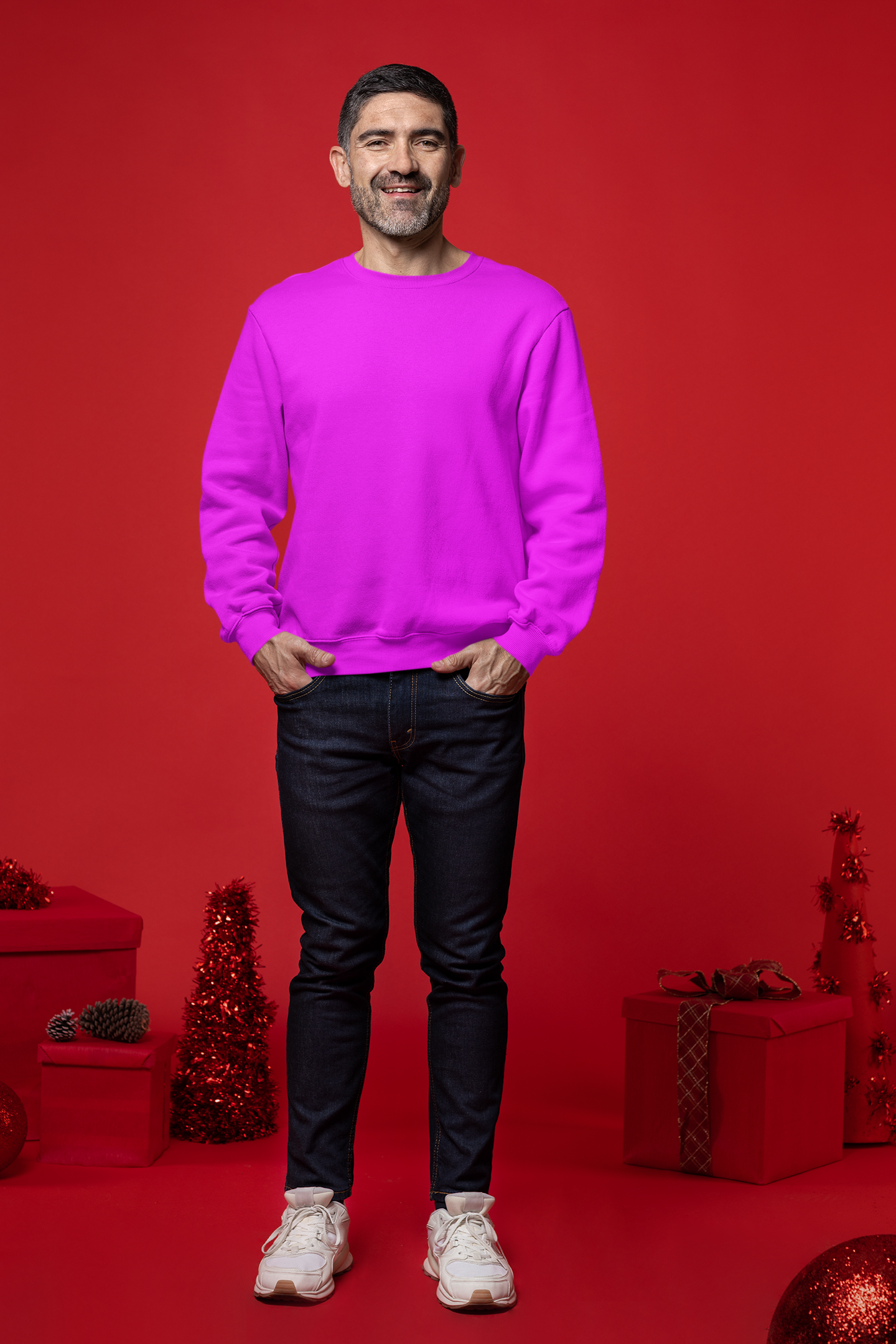 Avenster Solid Fuchsia Cotton Sweatshirt