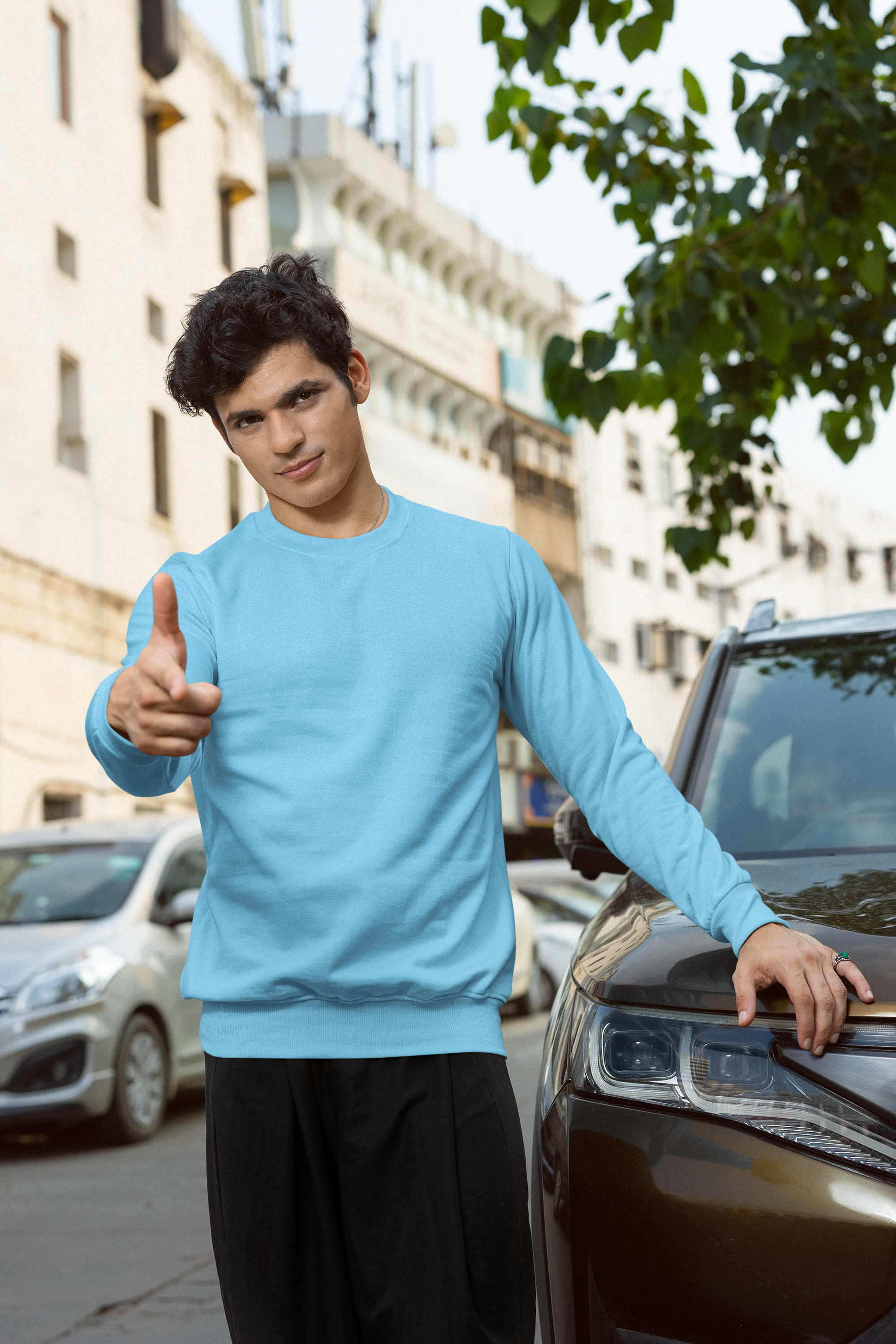 Avenster Solid Lt Blue Cotton Sweatshirt
