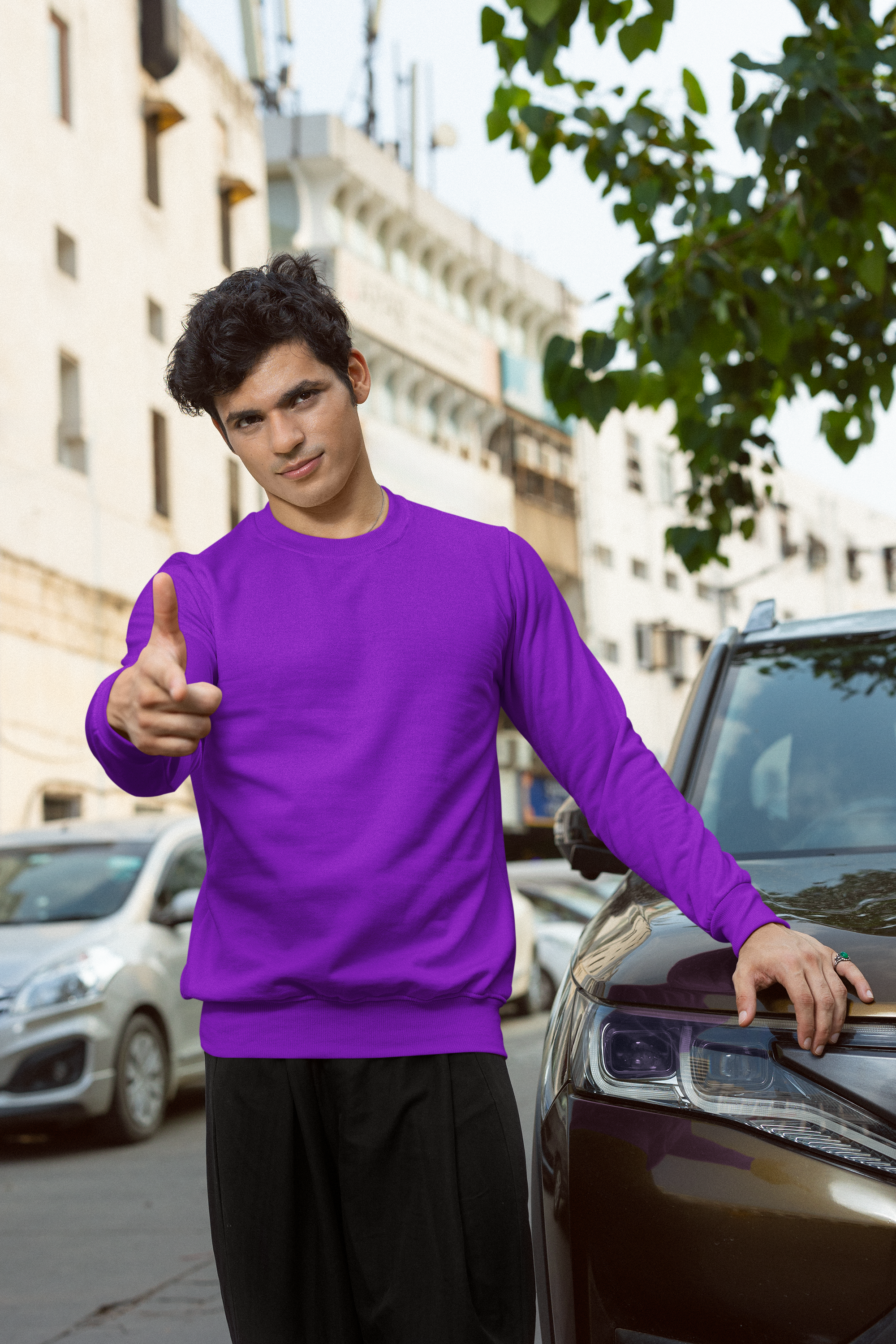 Avenster Purple Cotton Sweatshirt – Brushed French Terry, 280 GSM