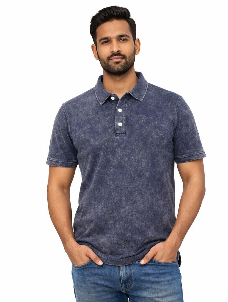 Avenster Premium Blue Vintage Wash Polo Shirt