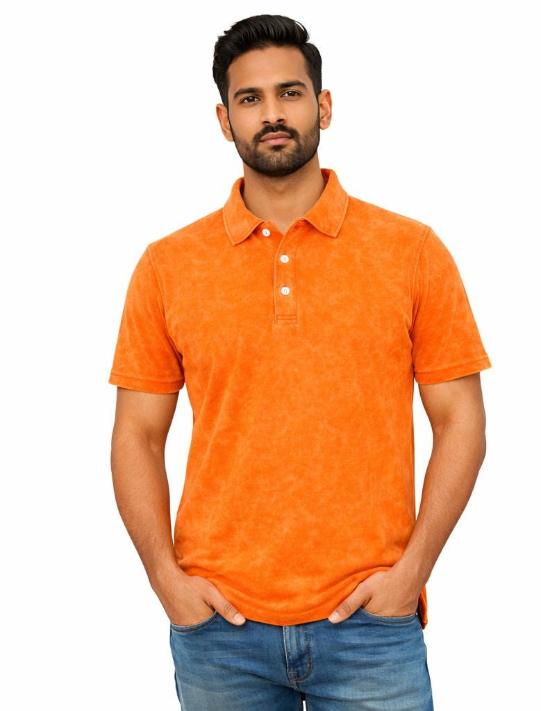 Avenster Orange Vintage Wash Polo T-Shirt – Timeless Look