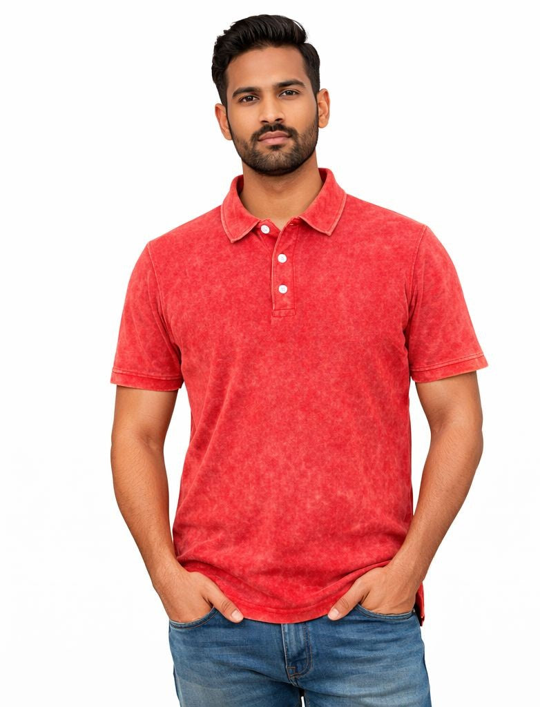 Avenster Red Vintage Wash Polo T-Shirt – Smart Casual
