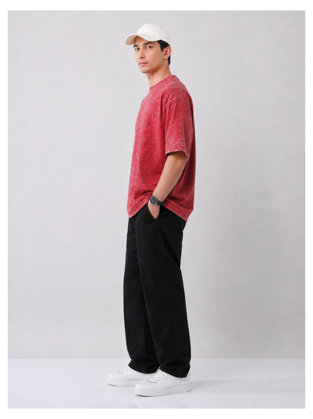 Crimson Fade Acid Wash Oversized T-Shirt