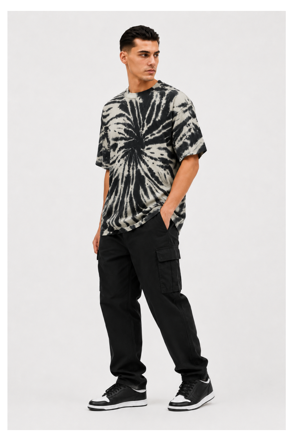 Avenster Trendy Black & White Tie-Dye Oversized Fit T-Shirt