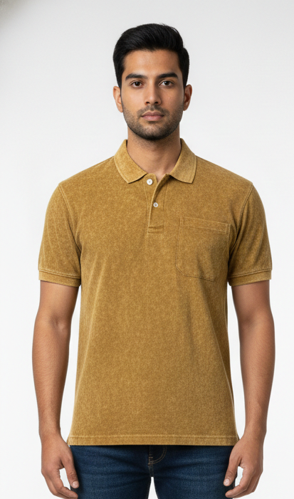 Avenster Stylish Sand Color Acid Wash Polo Shirt with Pocket