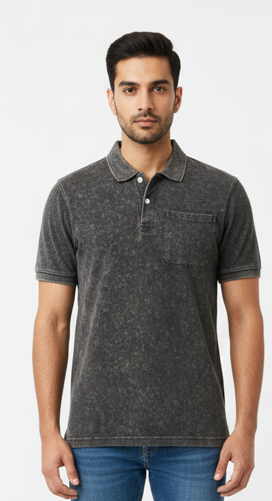Avenster Black Acid Wash Polo T-Shirt – Trendy & Unique
