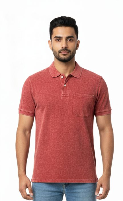Avenster Premium Red Acid Wash Polo T-Shirt with Pocket