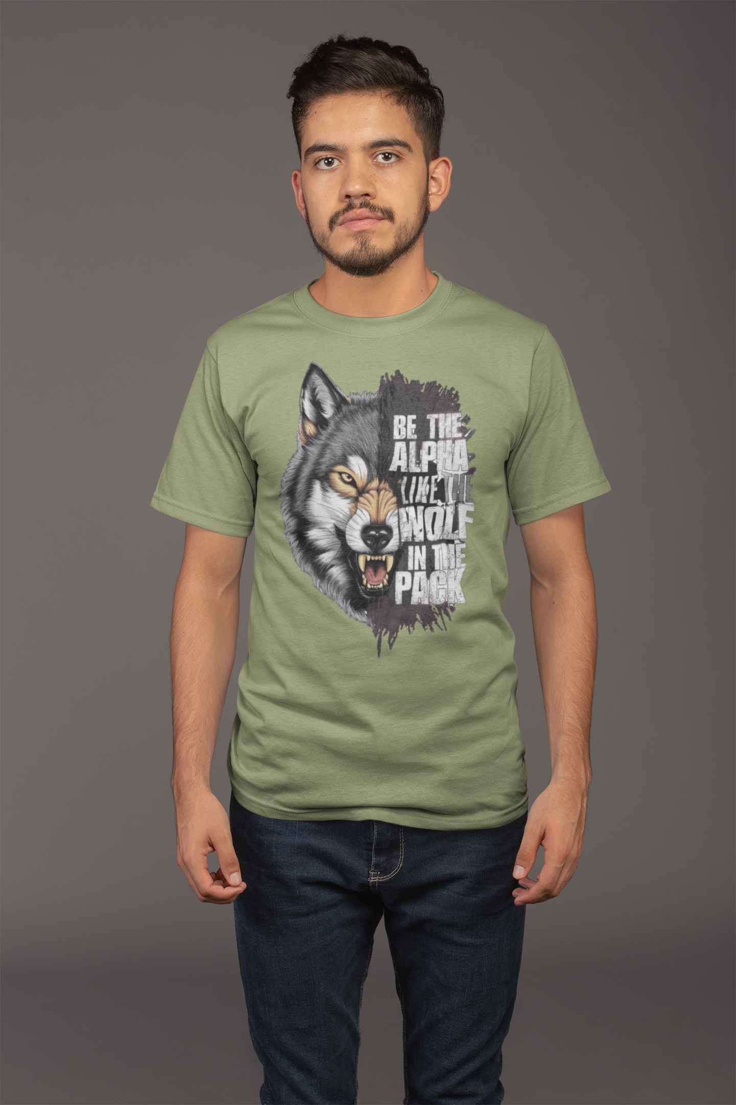 Avenster Olive Green T-shirt with Fox Graphic Design