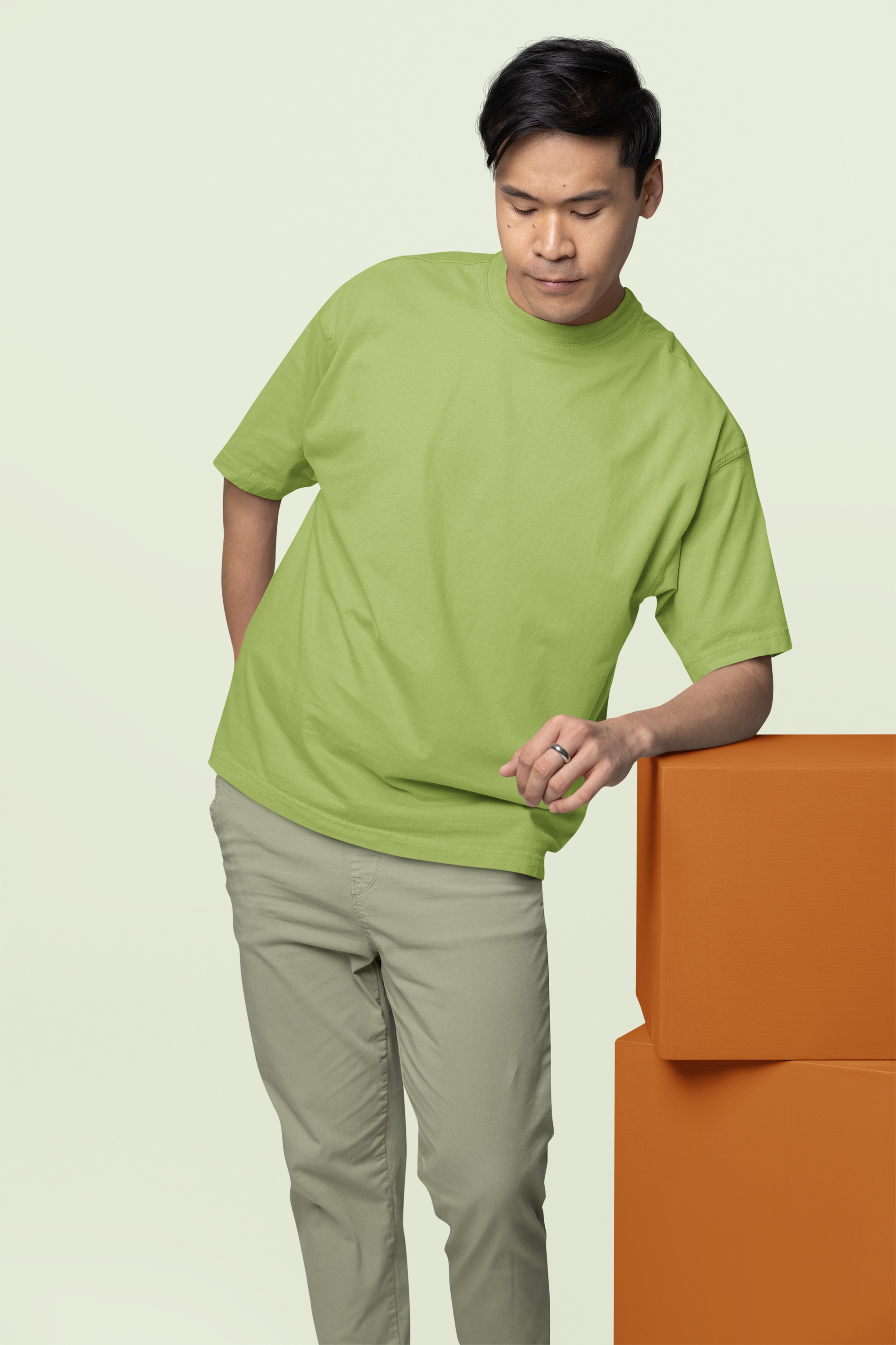 Avenster Light Olive Oversized Cotton T-Shirt – French Terry, 240 GSM
