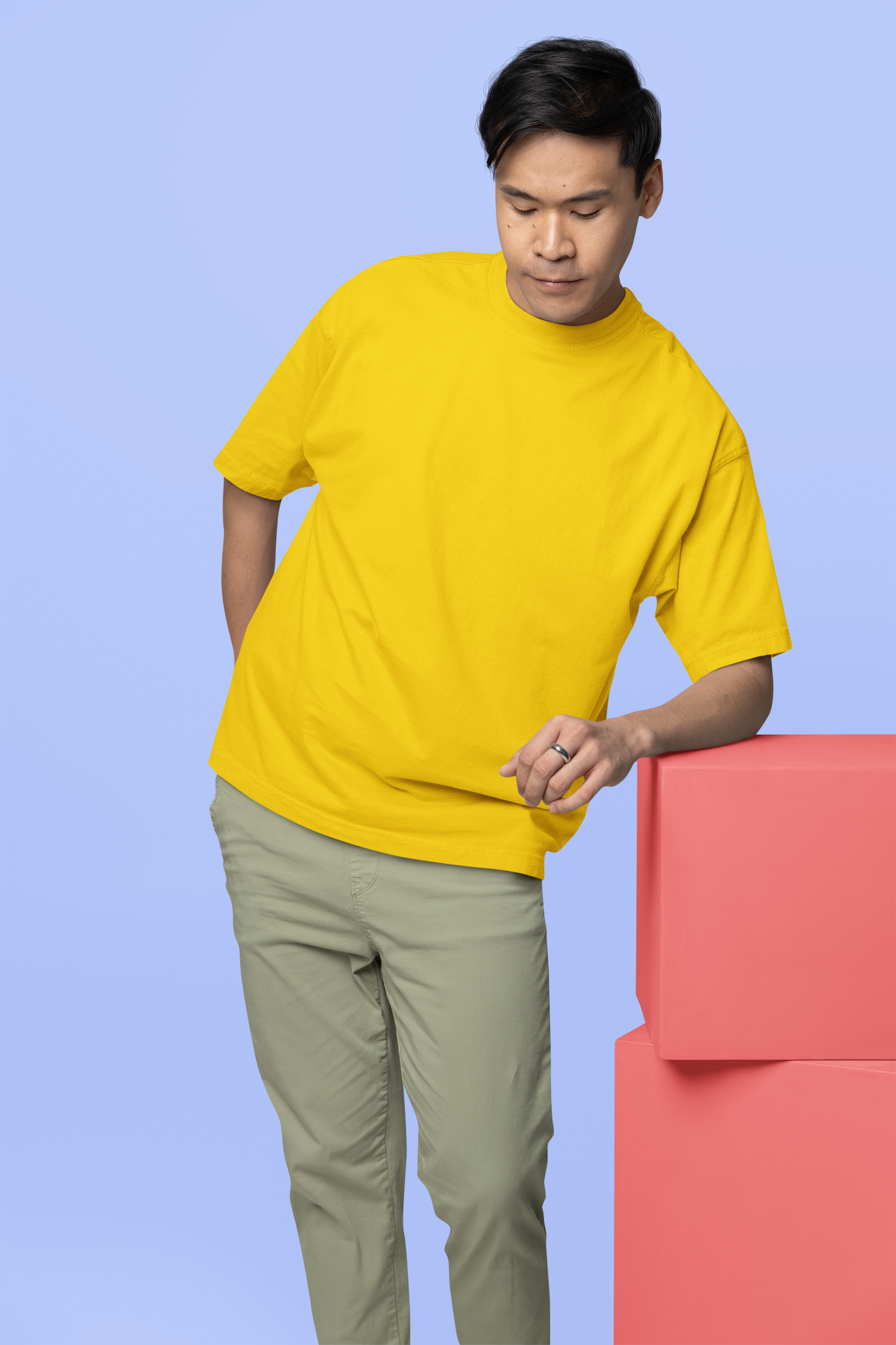 Avenster Golden Yellow Oversized Cotton T-Shirt – French Terry, 240 GSM