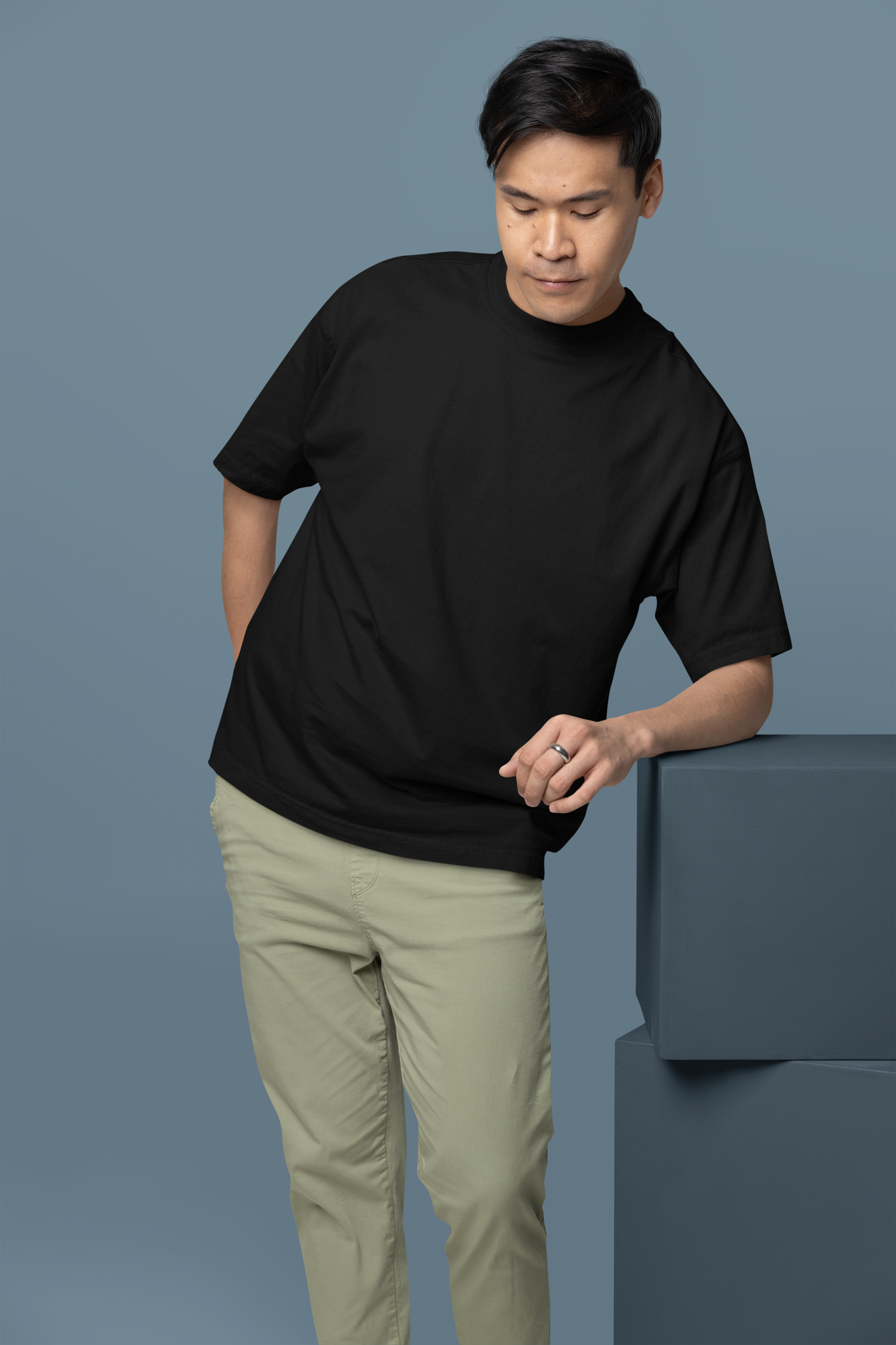 Avenster Black Oversized Cotton T-Shirt – French Terry, 240 GSM