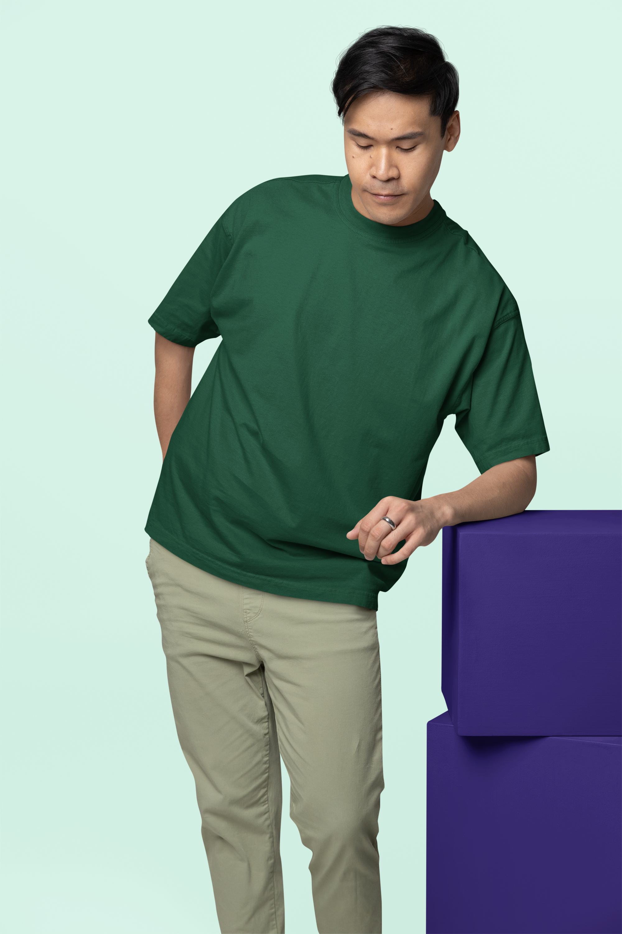 Avenster Dark Green Oversized Cotton T-Shirt – French Terry, 240 GSM