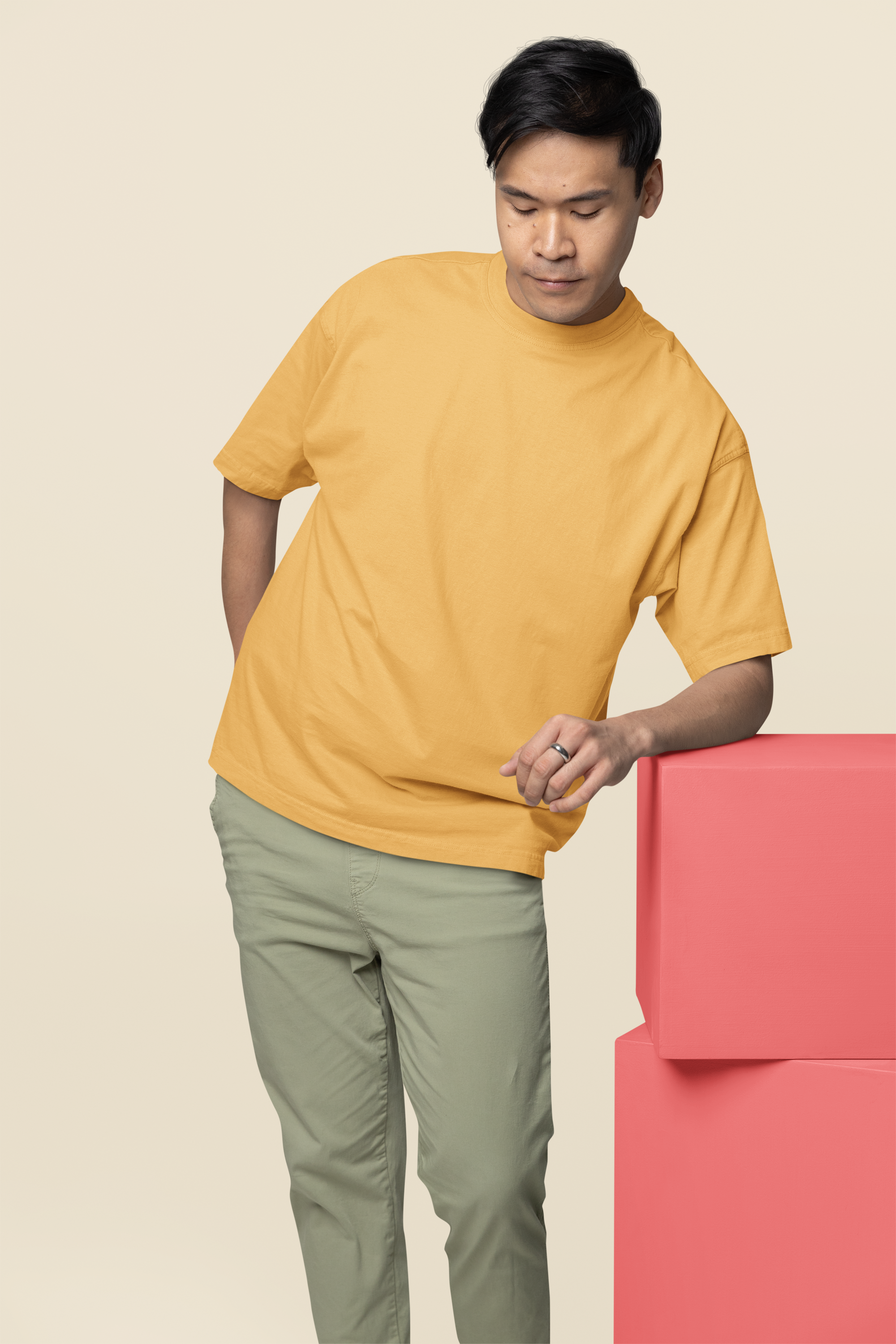 Avenster Mustard Oversized Cotton T-Shirt – French Terry, 240 GSM
