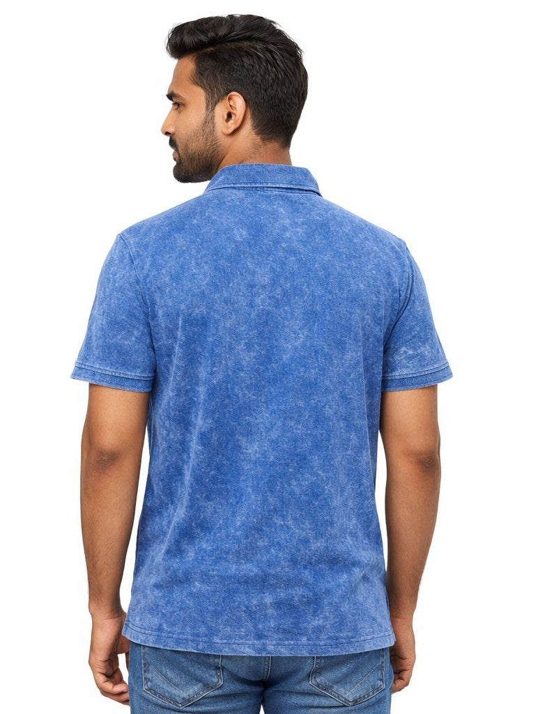 Avenster Casual Blue Vintage Wash Polo T-Shirt