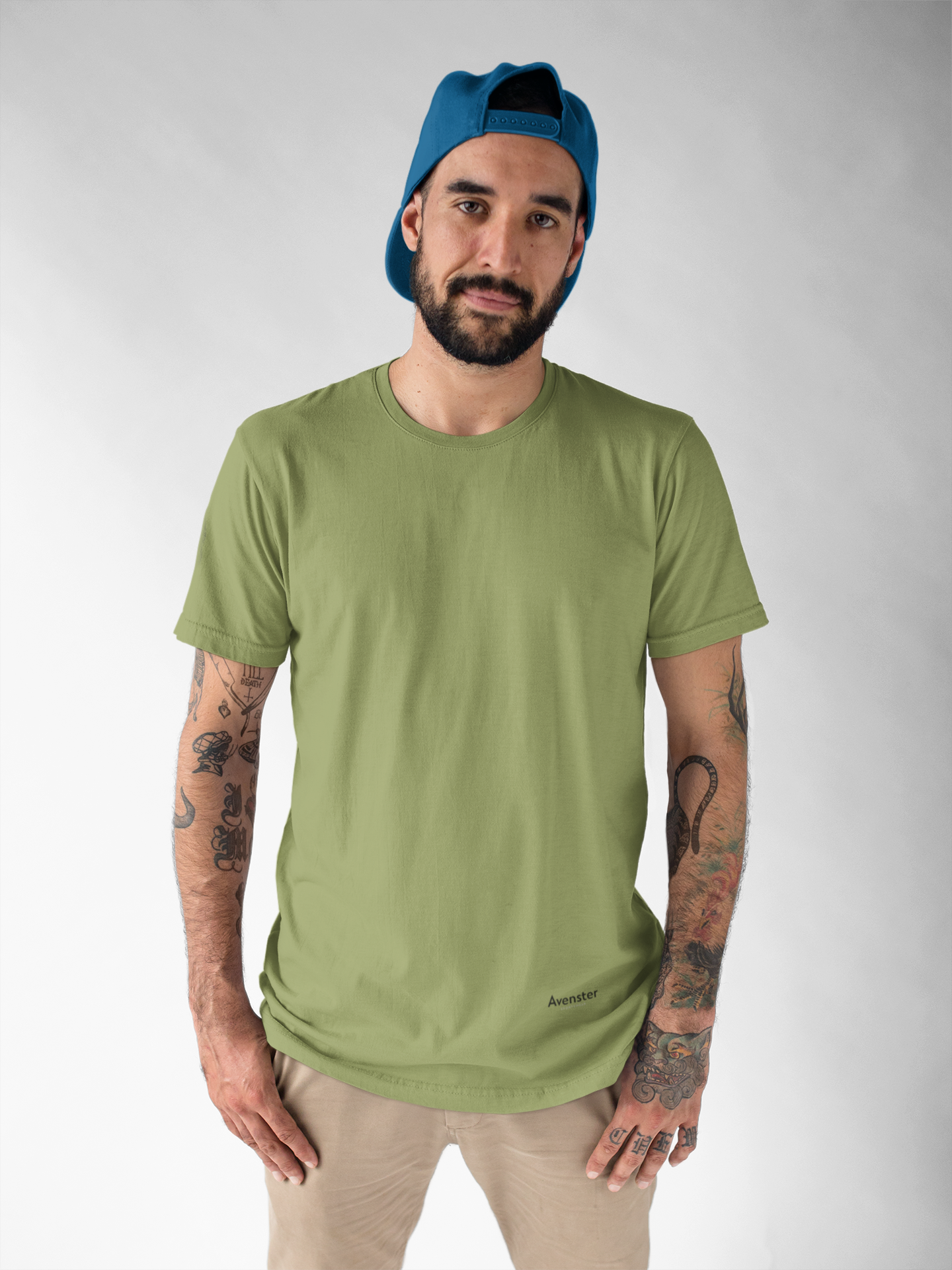 Avenster Light Olive Green Unisex Solid Cotton Crew Neck T-shirt (No Print or Logo)