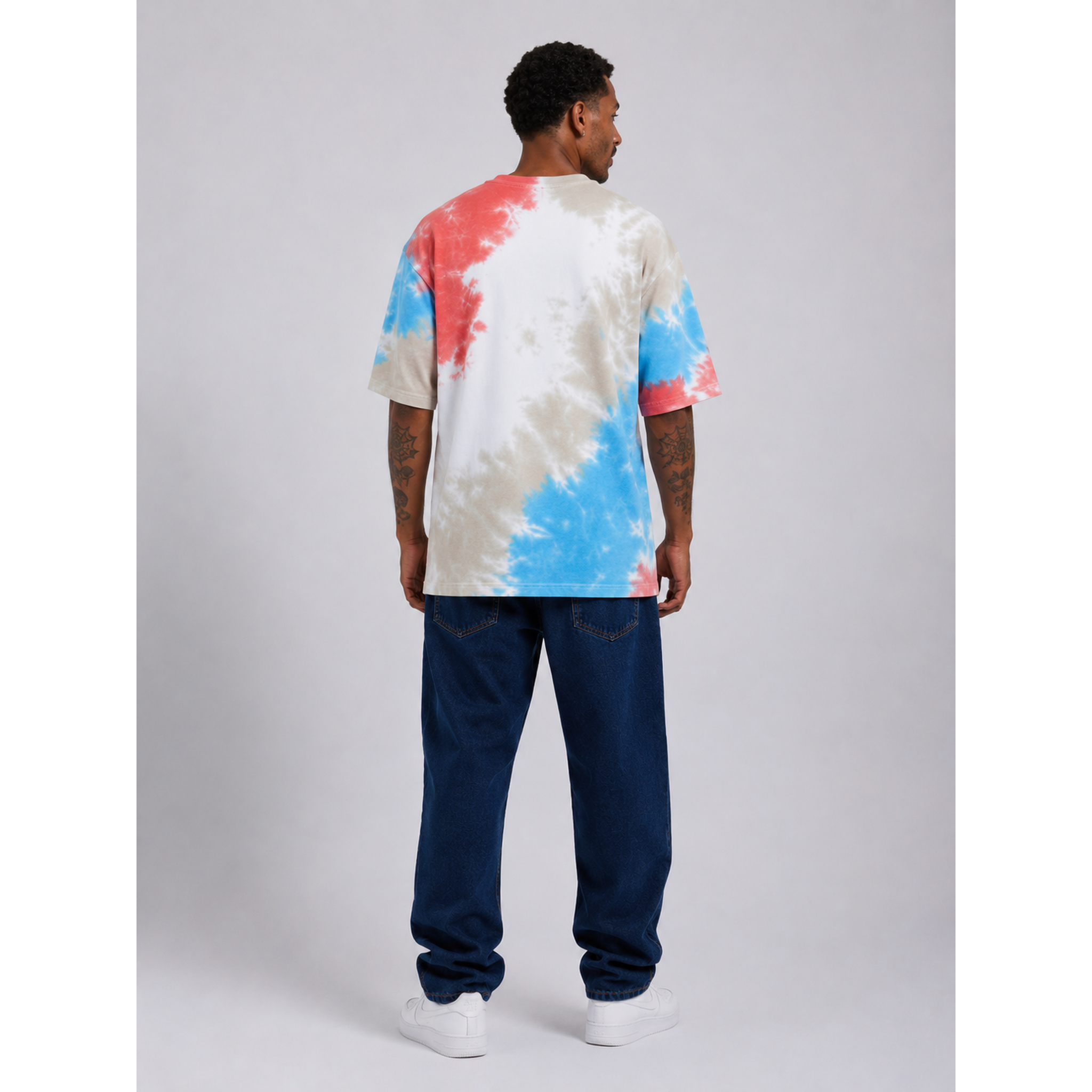 Avenster Minimal Sky Blue & Grey Tie-Dye Oversized T-Shirt
