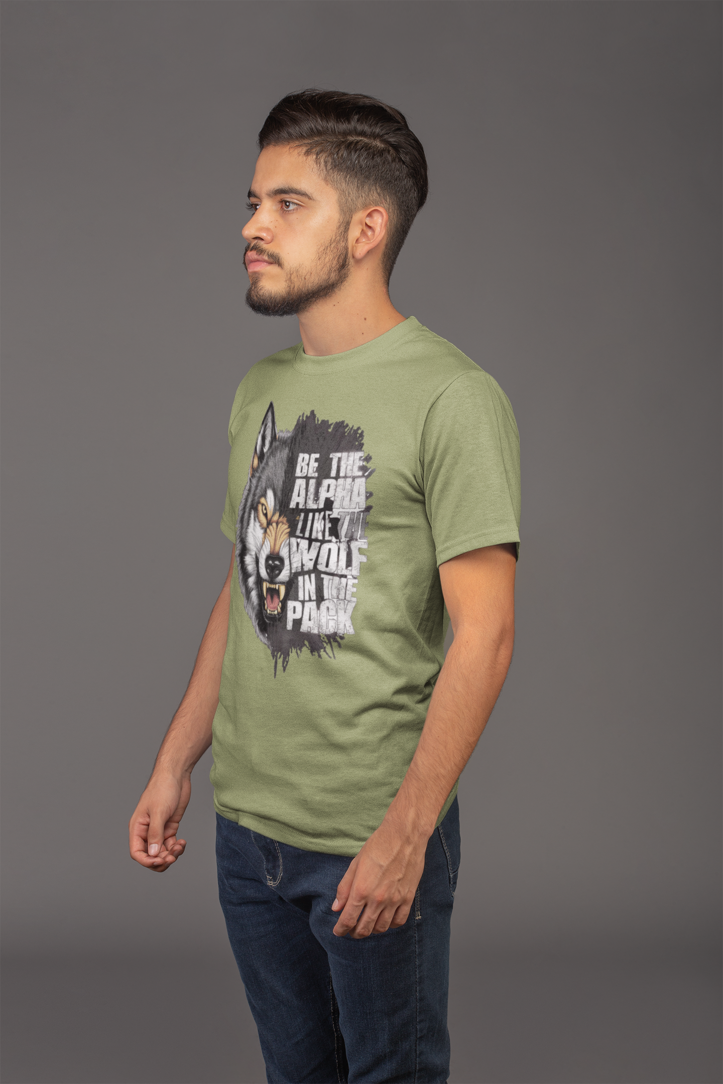 Avenster Olive Green T-shirt with Fox Graphic Design